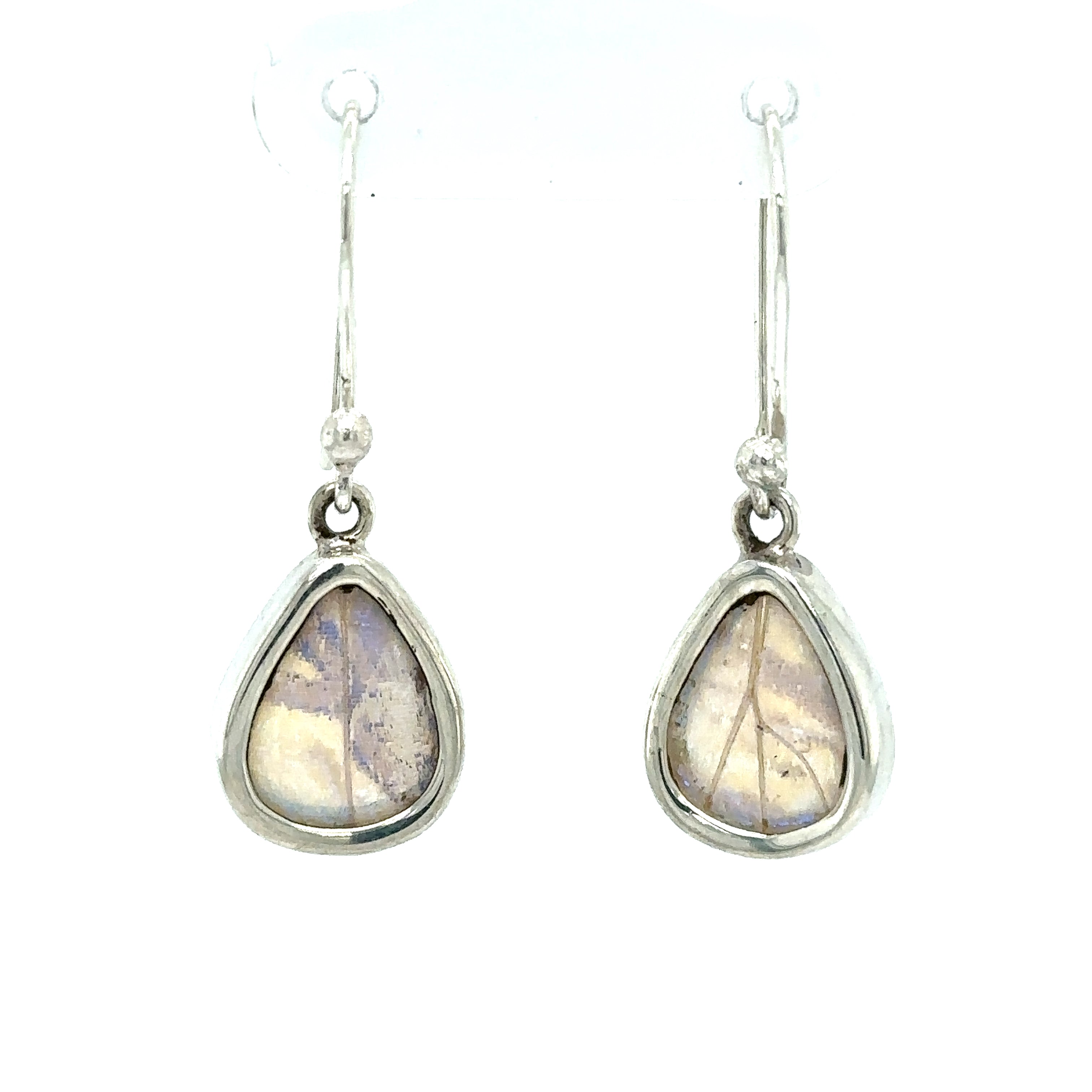 A pair of Small Wide Teardrop Butterfly Wing Earrings with a tear shaped stone.