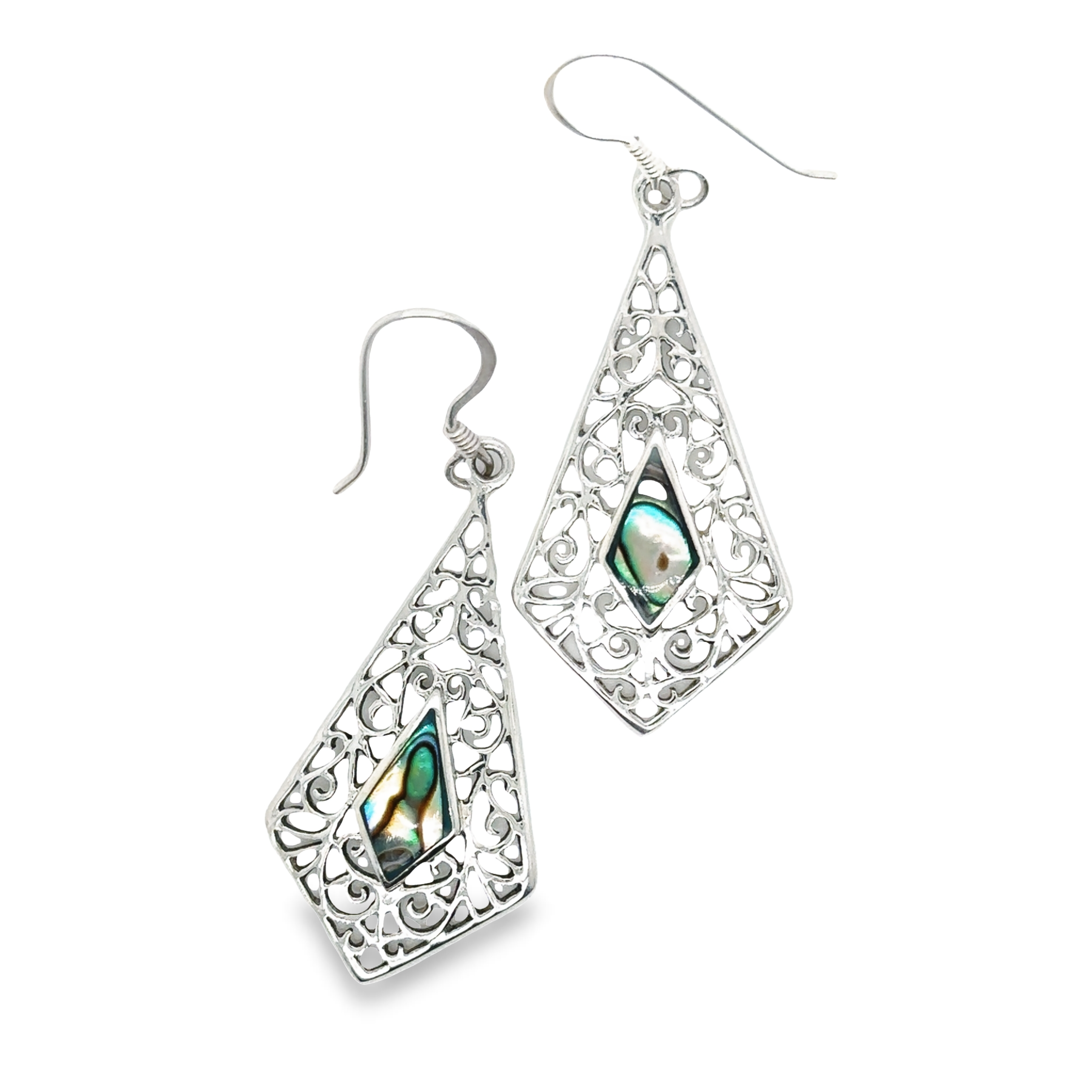 A pair of Super Silver Elongated Diamond Teardrop Earrings with Inlaid Stones