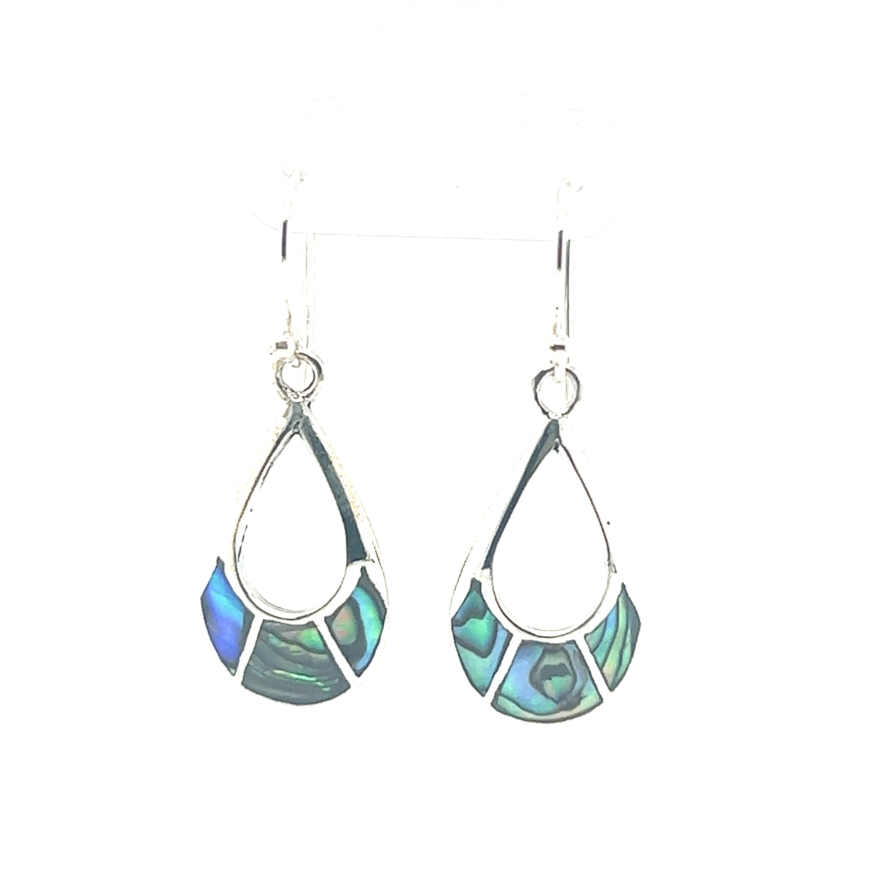 A pair of Elegant Teardrop Earrings with Inlaid Stones by Super Silver on a white background.