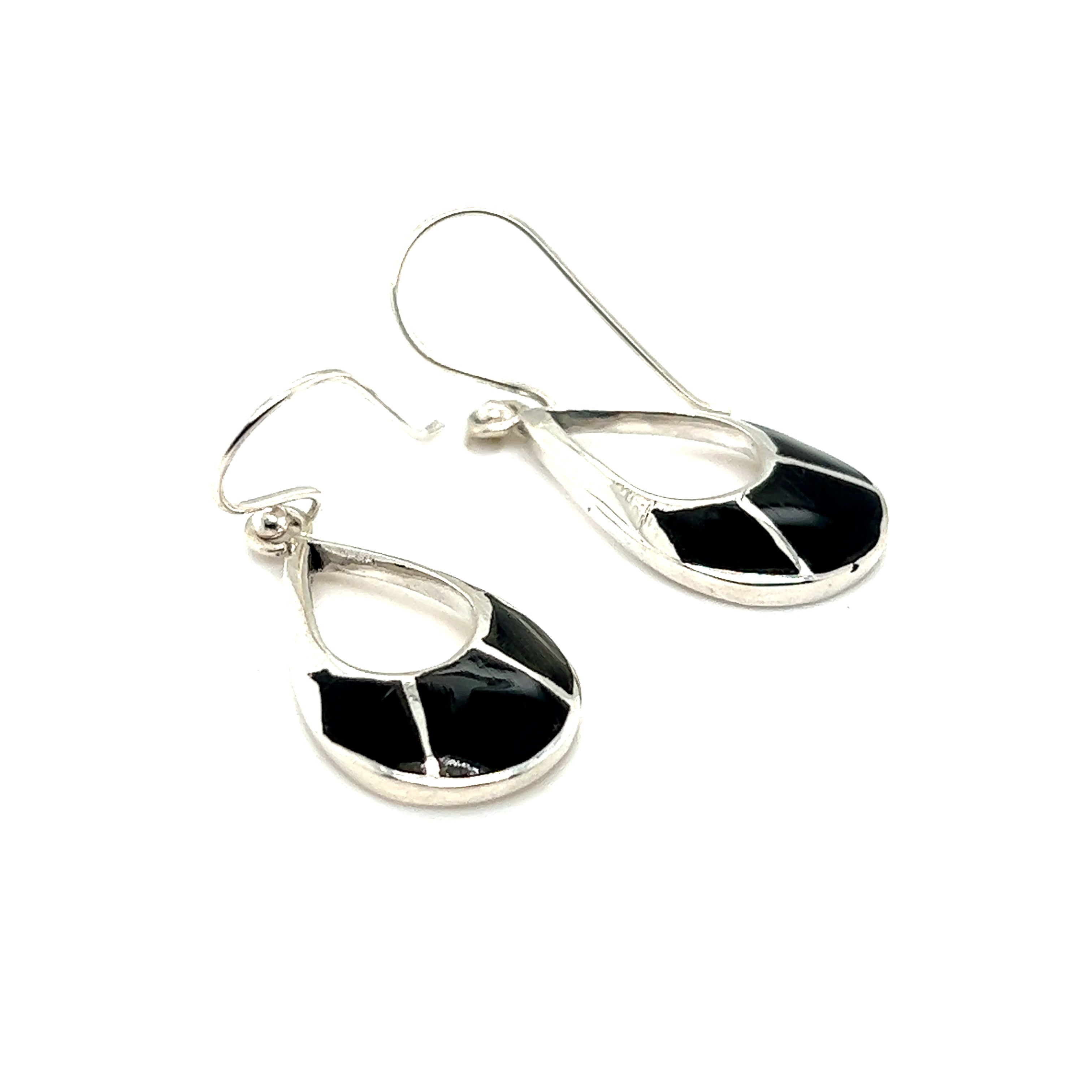 A pair of Super Silver Elegant Teardrop Earrings with Inlaid Stones.