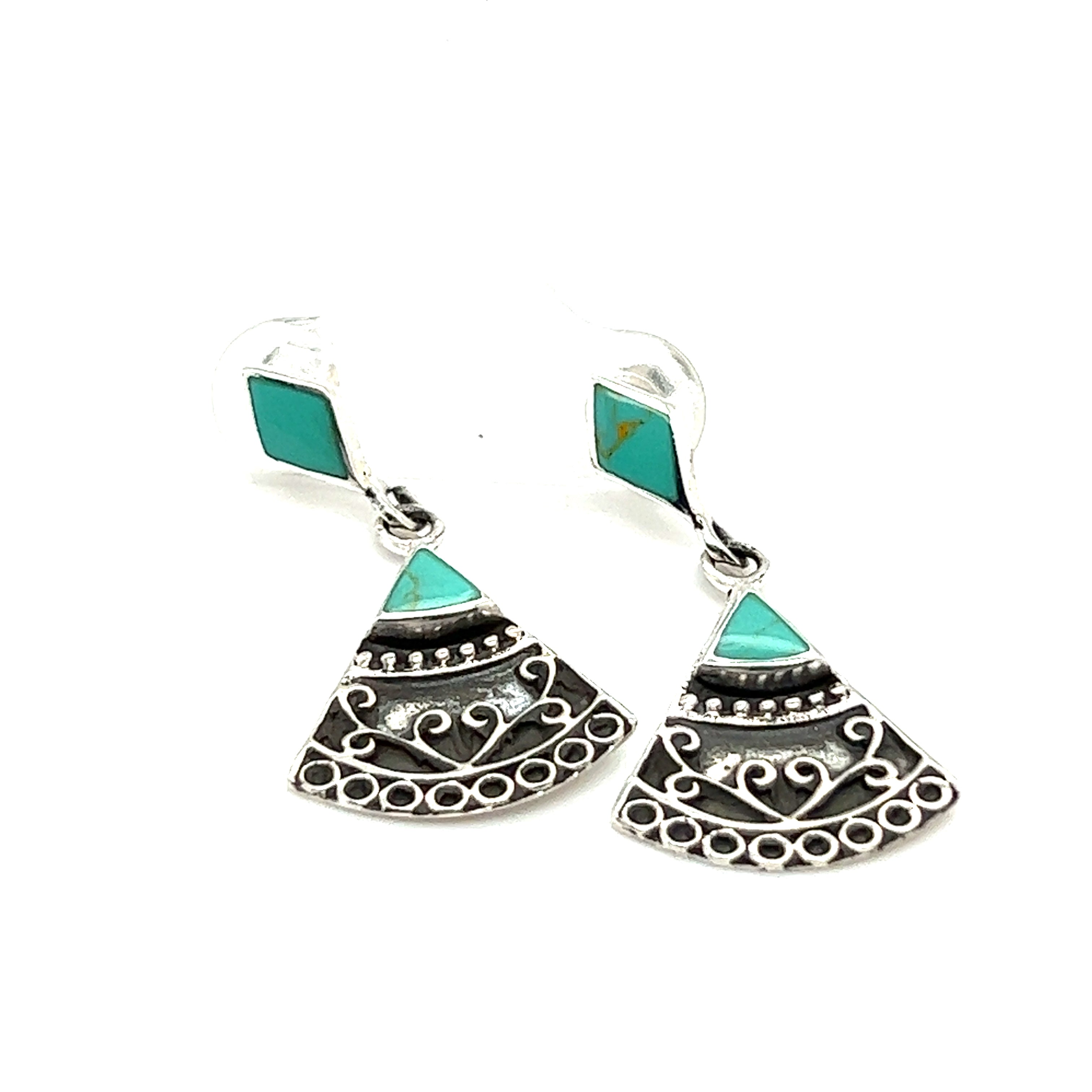 A pair of Bohemian Style Filigree Earrings with Inlay Stones by Super Silver.
