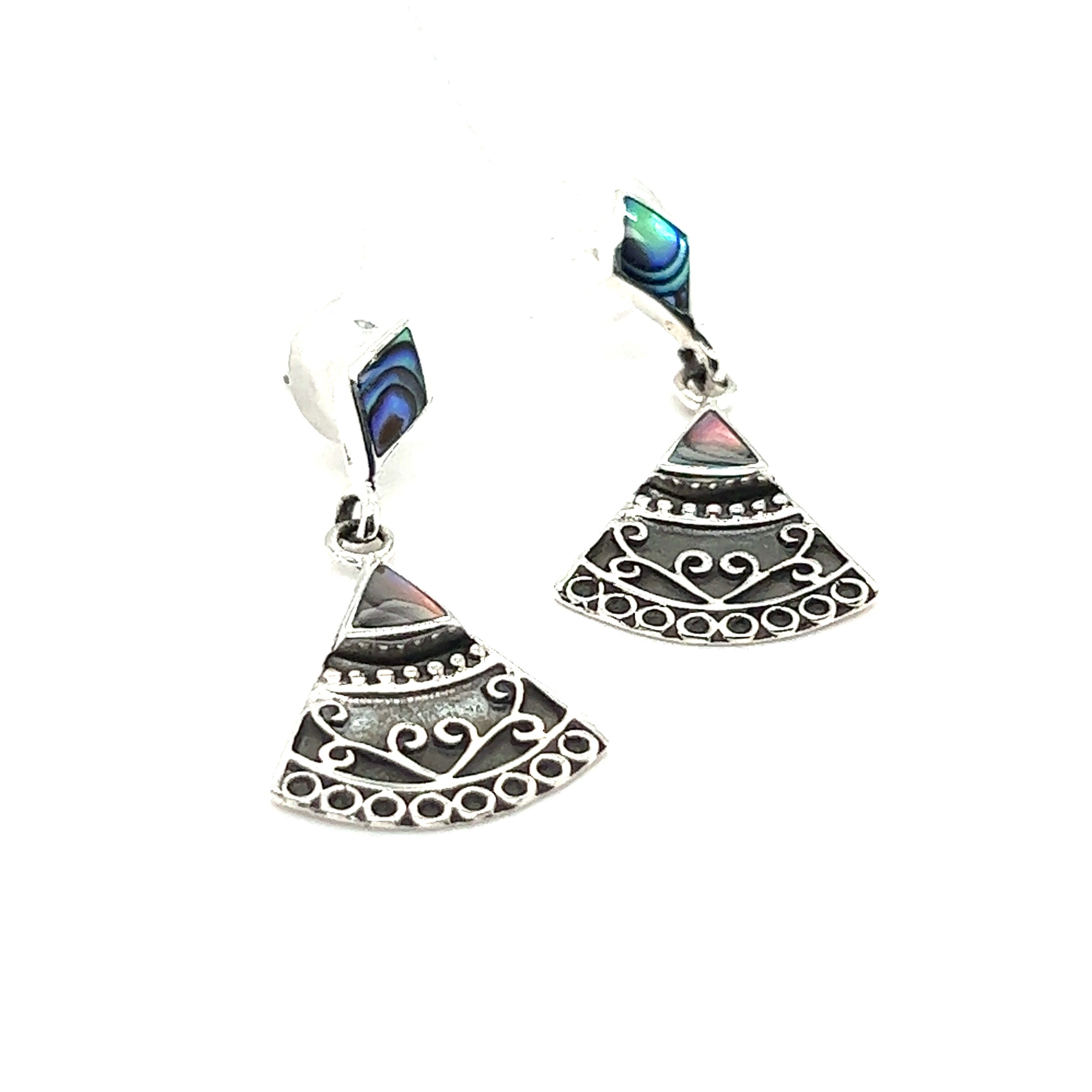 A pair of Bohemian Style Filigree Earrings with Inlay Stones from Super Silver, with a geometric design.