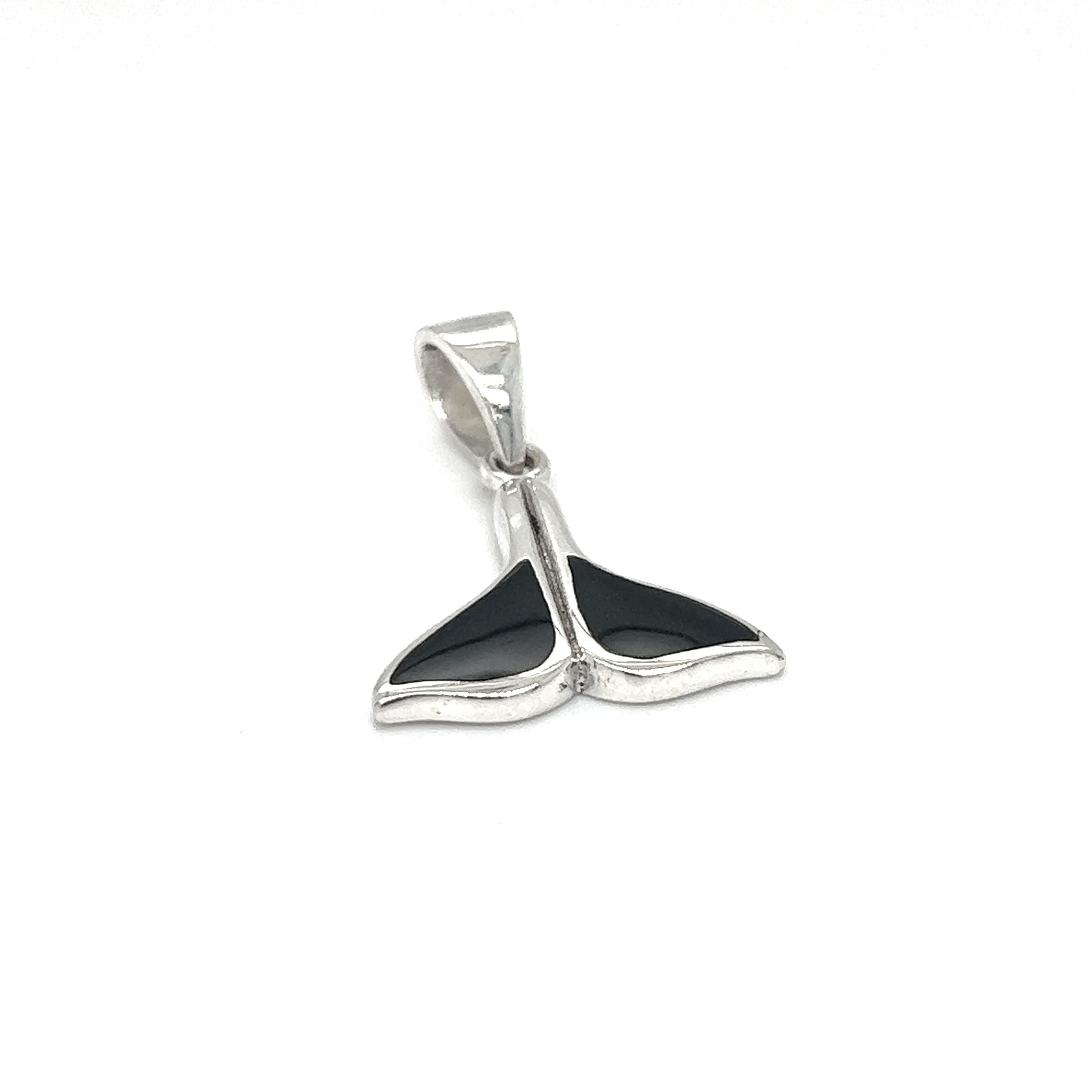 A Simple Whale Tail Pendant with Inlay Stones from Super Silver on a white background.