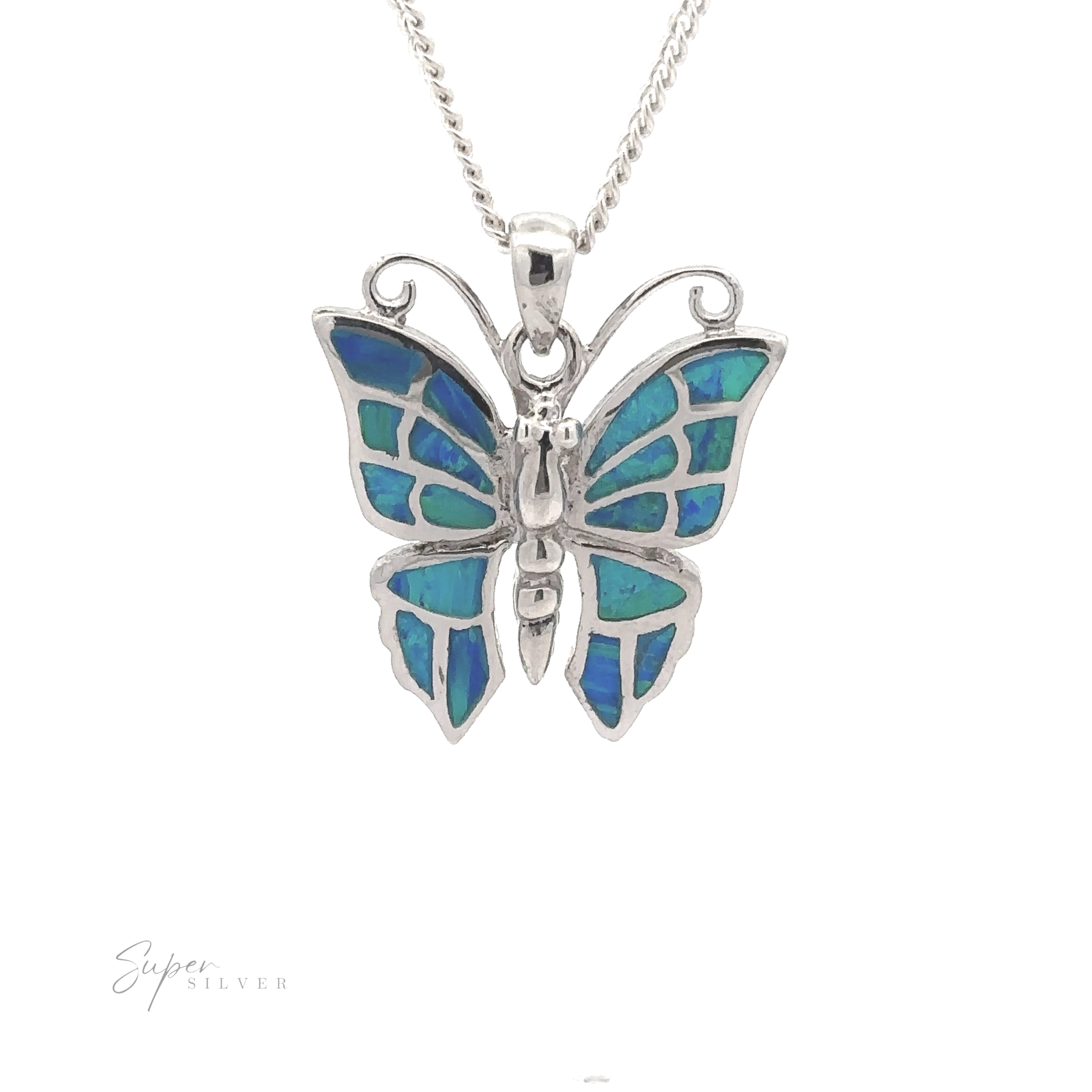 Lab-Created Opal Butterfly Pendant