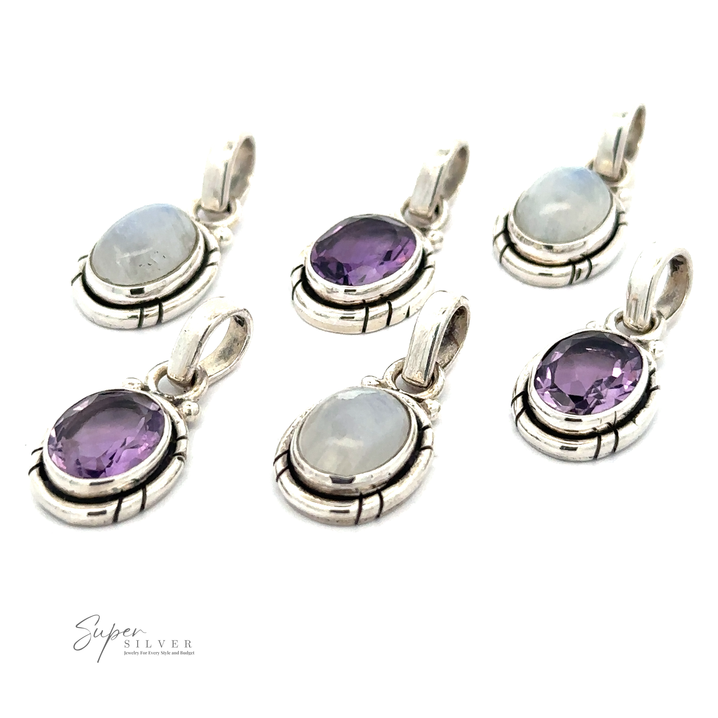 Six Simple And Elegant Oval Moonstone Pendants.