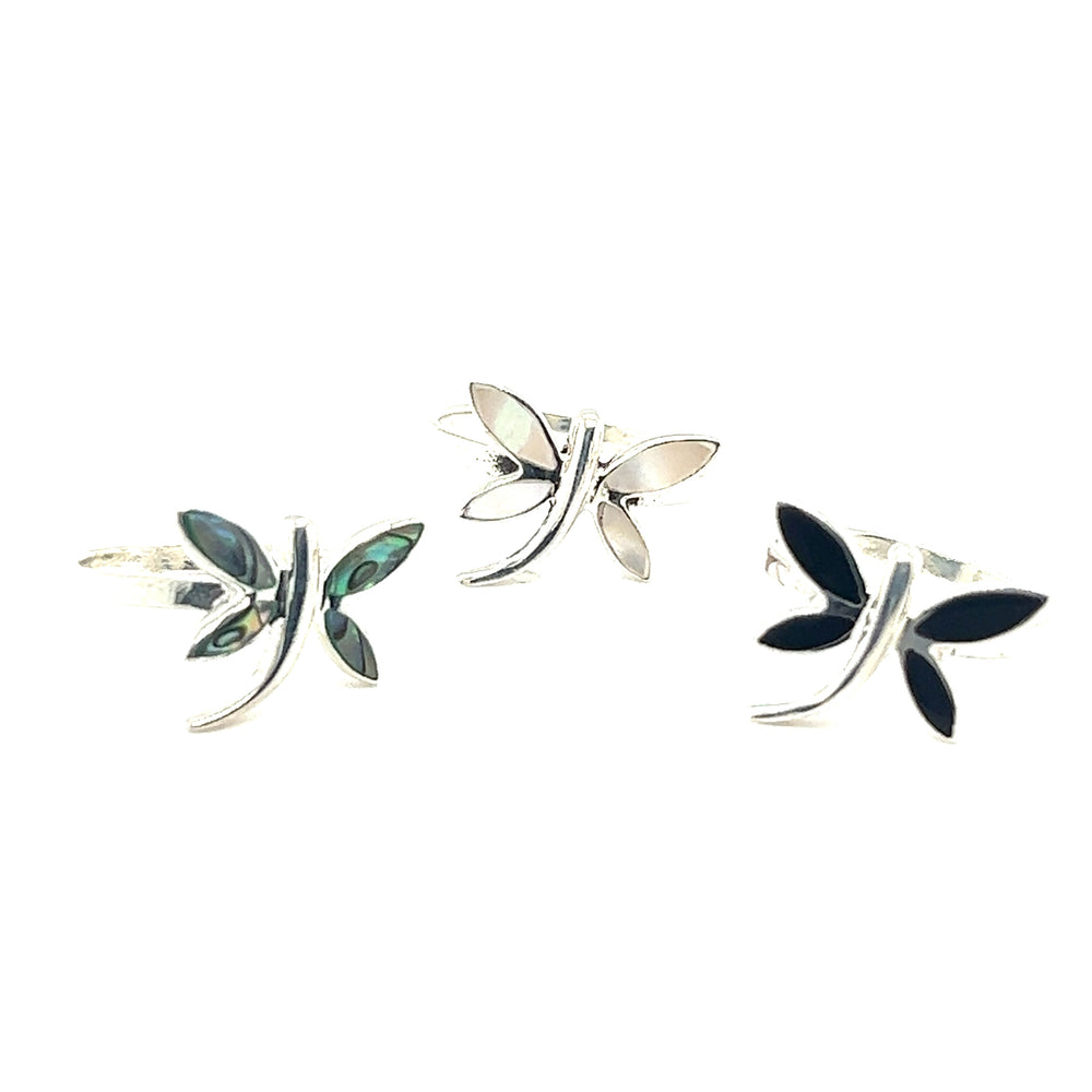 
                  
                    Three Inlay Stone Dragonfly Rings on a white background.
                  
                