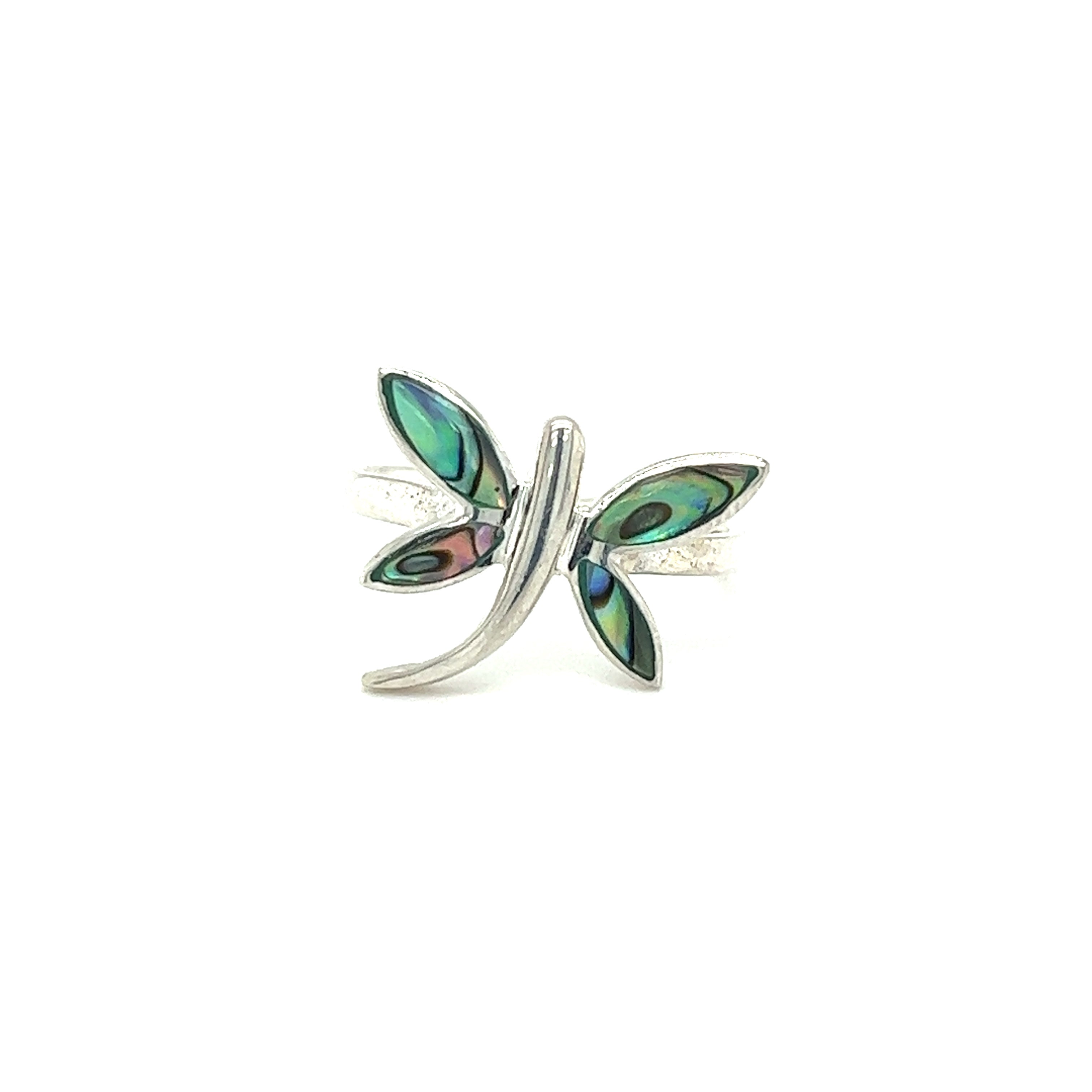 A silver Inlay Stone Dragonfly ring.