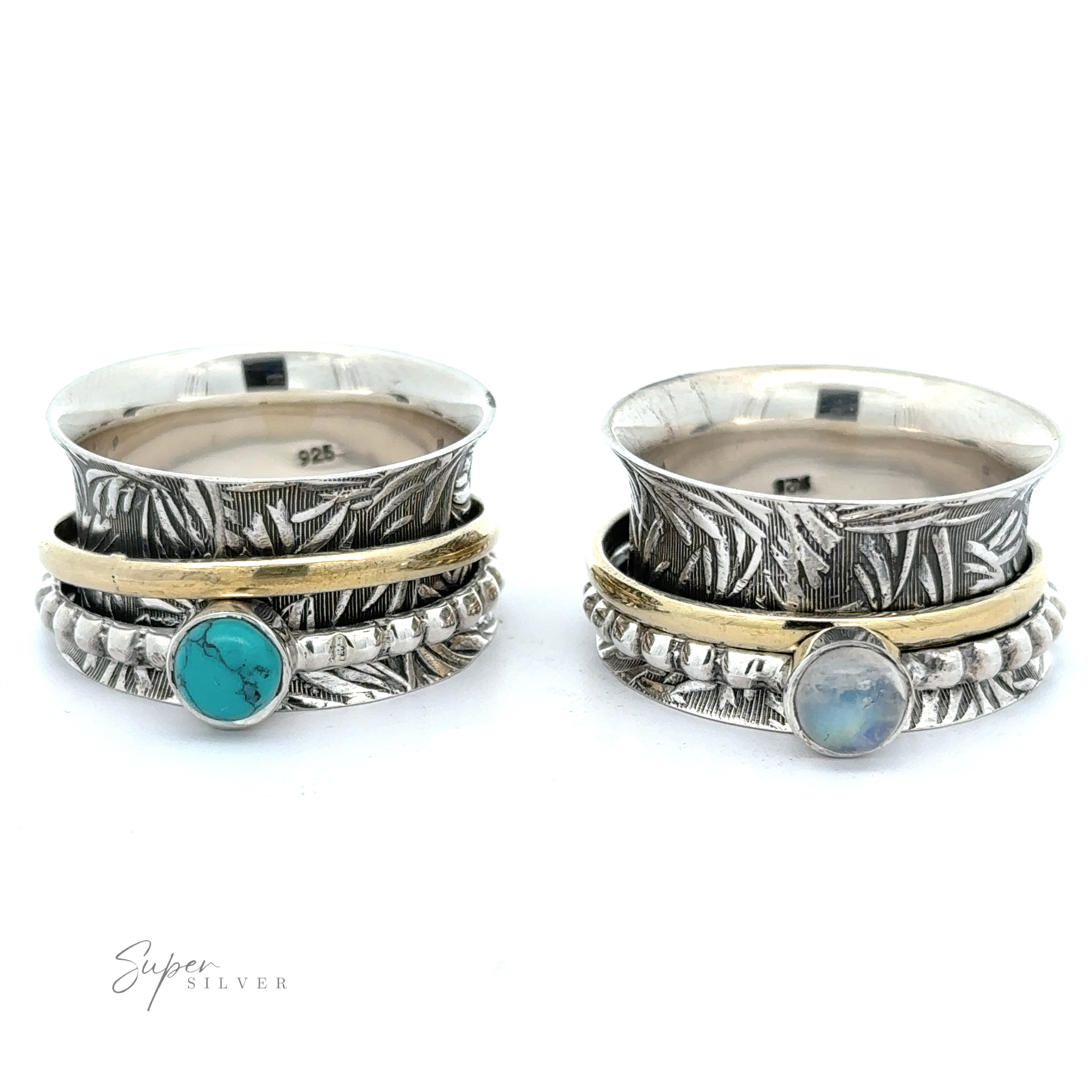 Two Bohemian Stone Spinner Rings with Beaded and Gold Detailing, creating a breathtaking display of brilliance. Hang these stunning rings in your living room or bedroom to add a touch of sophistication and luxury to your space.