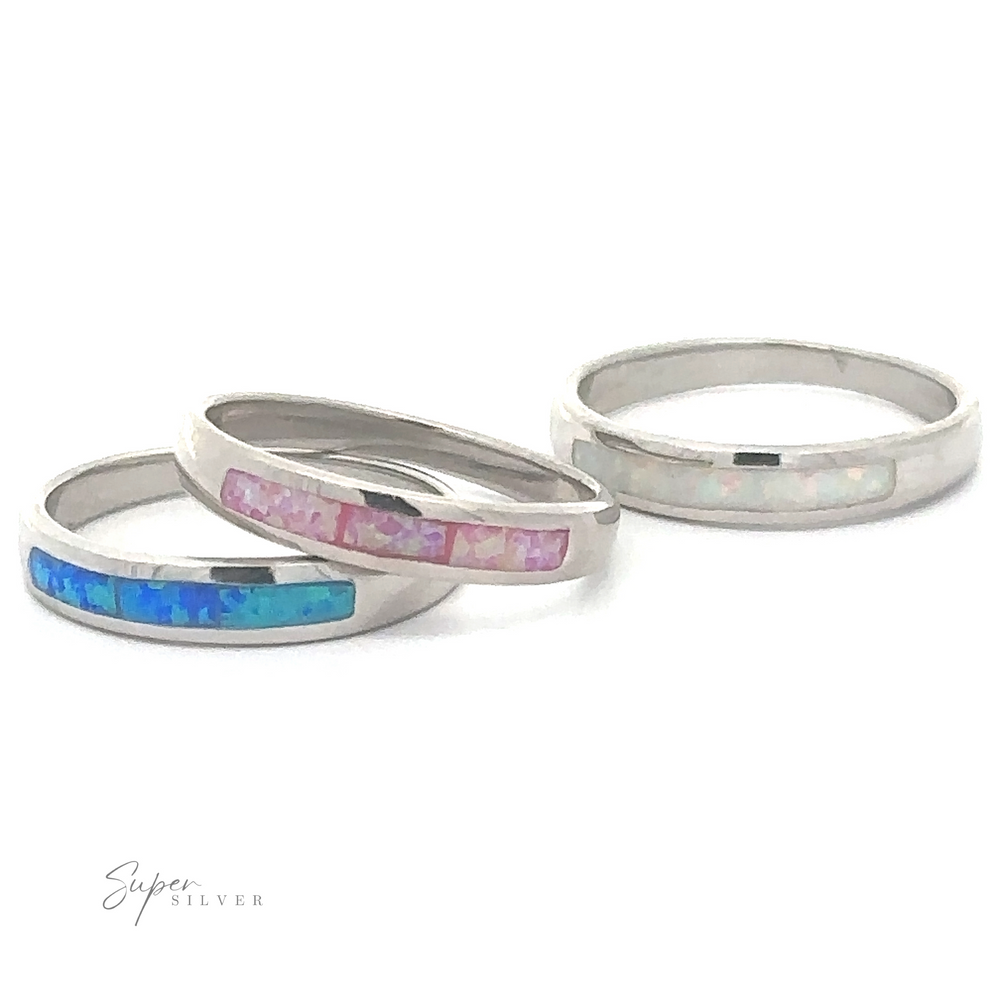 Three Inlay Opal Half Bands displayed on a white background.