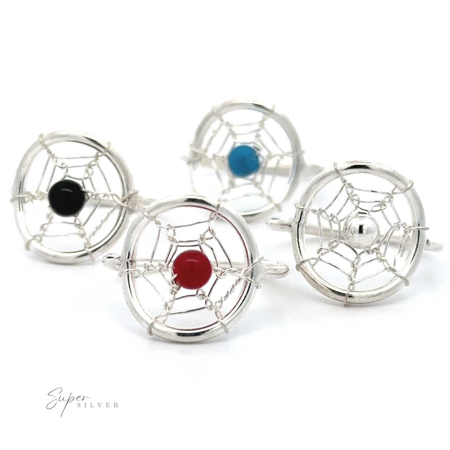 Four Wire Dreamcatcher Rings with Beads displayed on a light background.