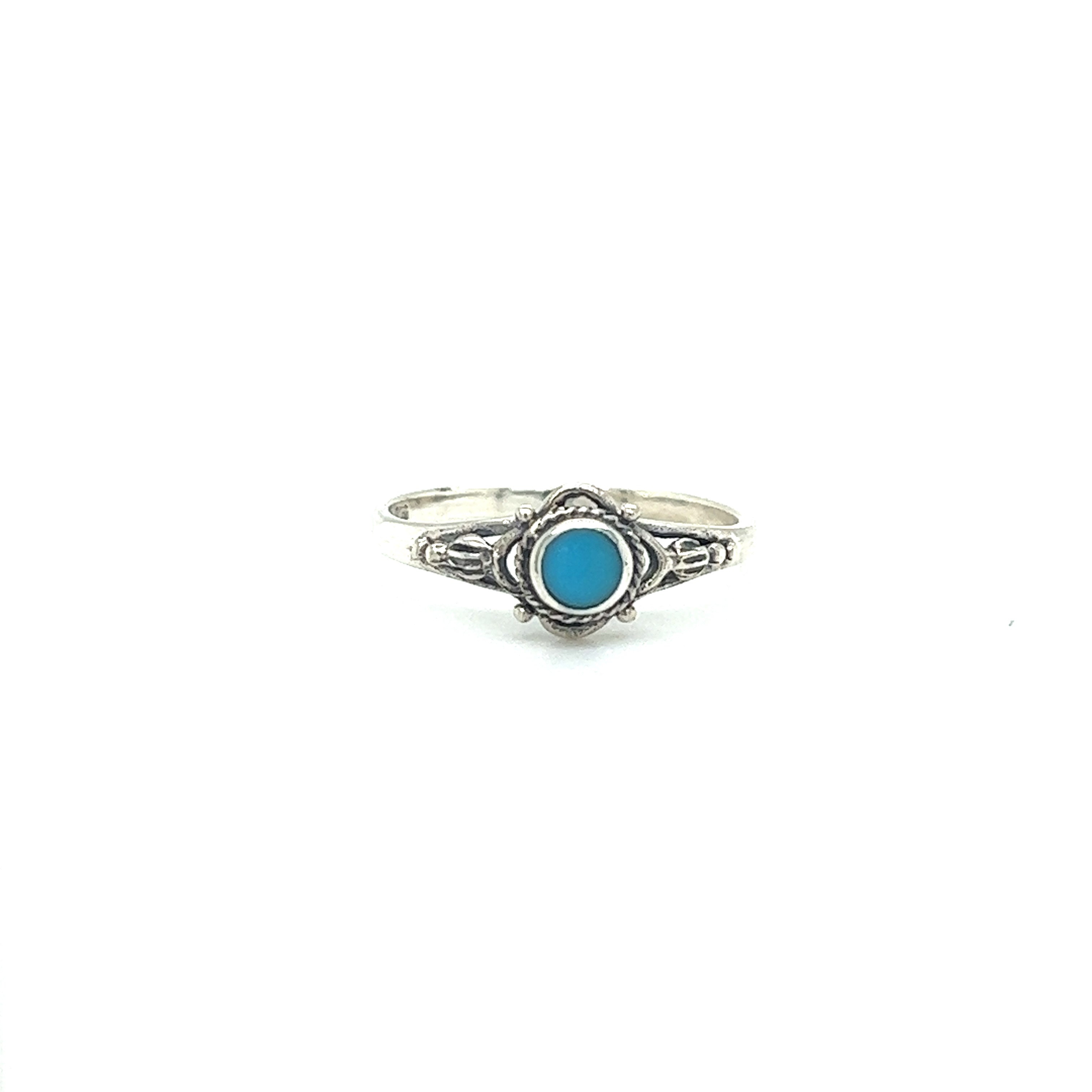 A captivating Dainty Inlaid Stone Ring with Subtle Flower Setting from Super Silver.