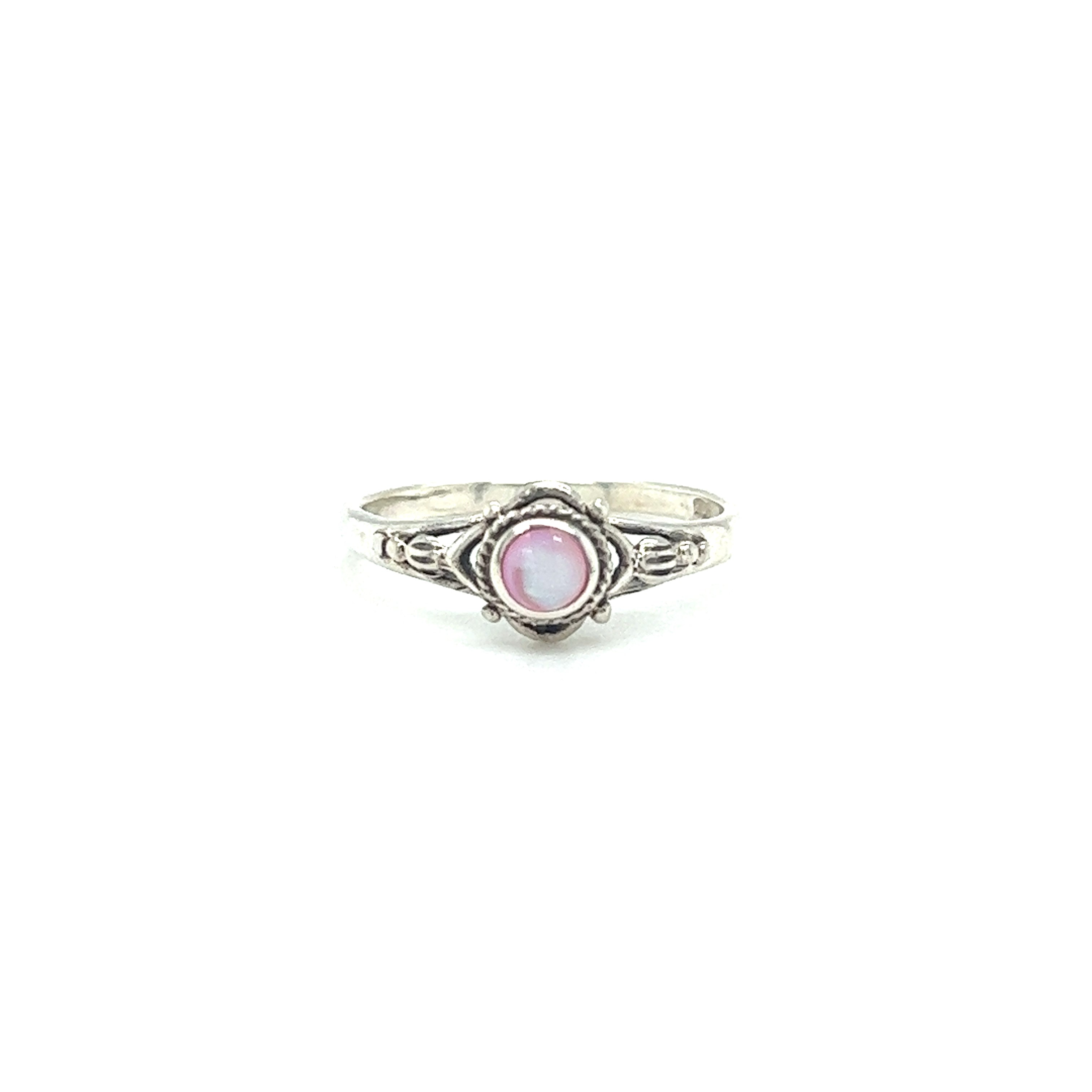 A captivating Dainty Inlaid Stone Ring with Subtle Flower Setting by Super Silver on a white background.