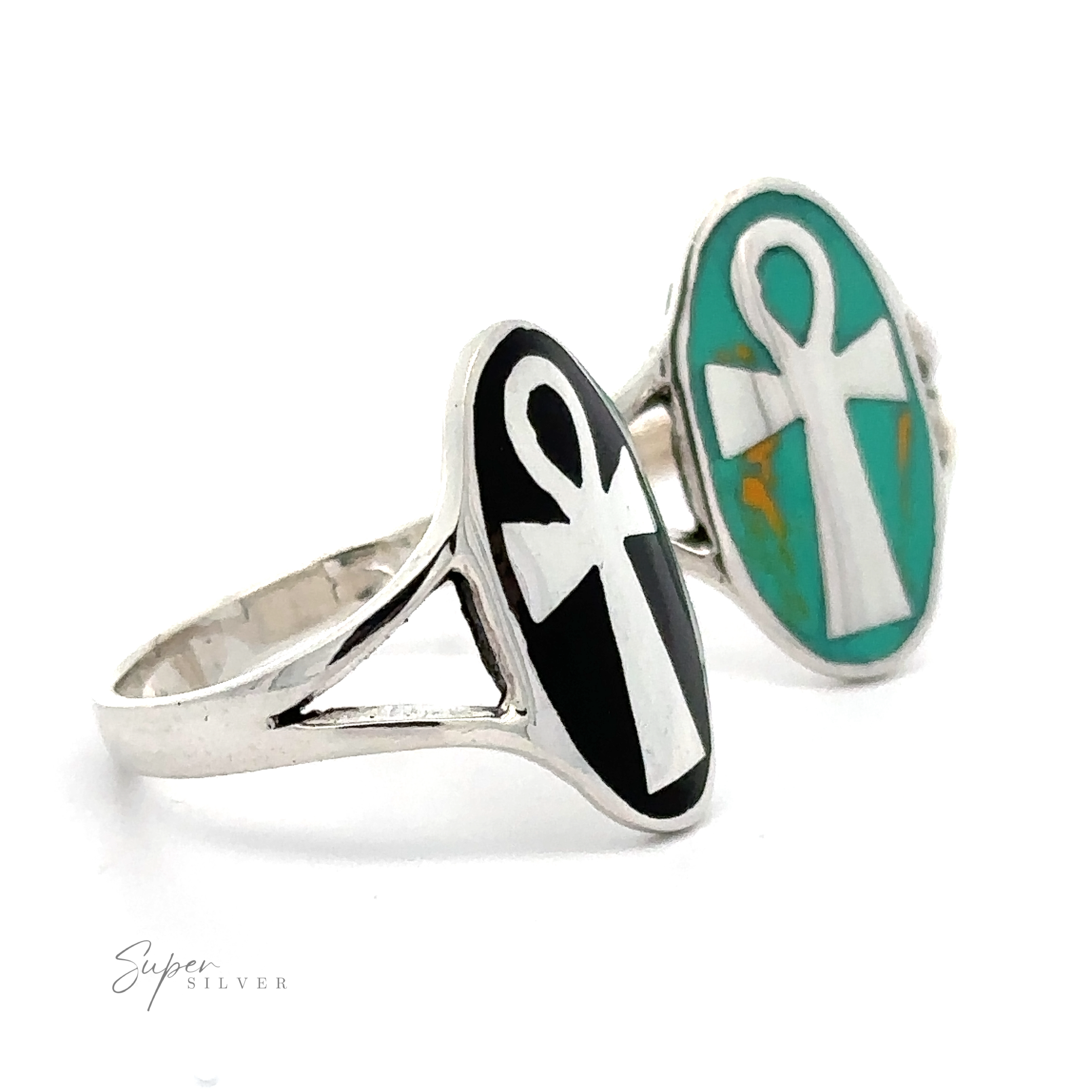 Sterling silver Ankh Ring With Stone.