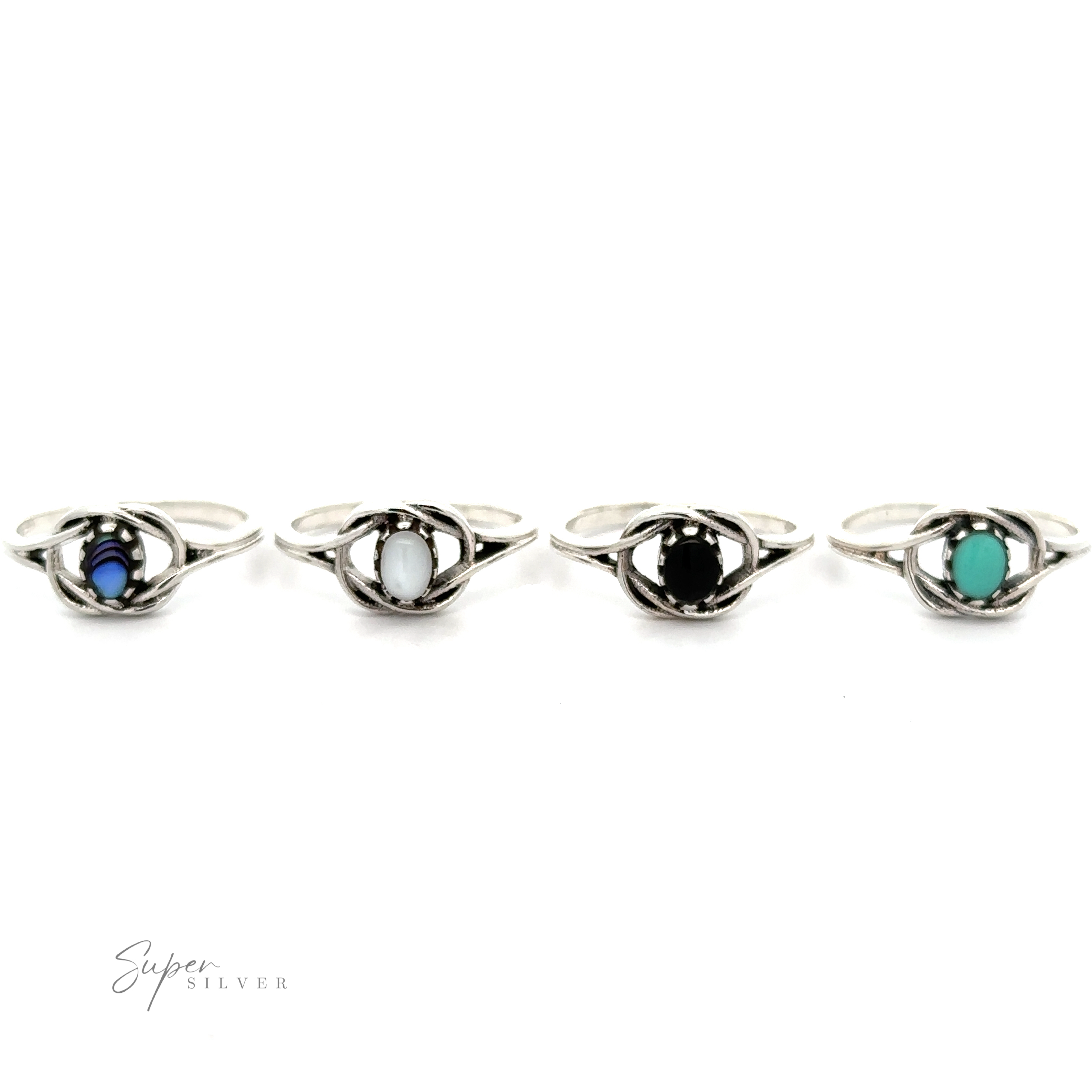 A row of Delicate Knot Rings with Oval Stone, giving off a boho vibe.