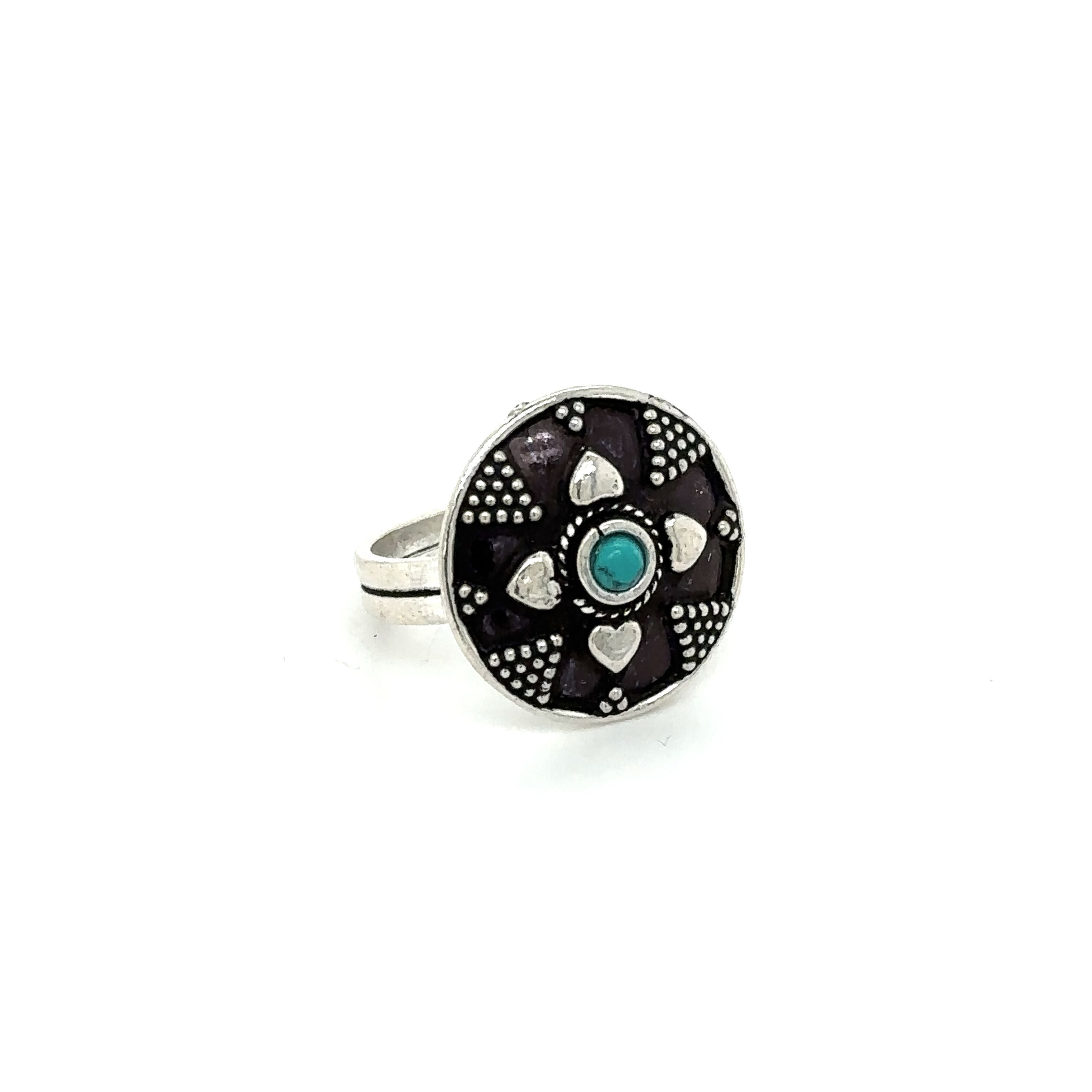 A Stunning Tibetan-Style Ring with a turquoise stone.
Product Name: Tibetan-Style Rings with Small Stones