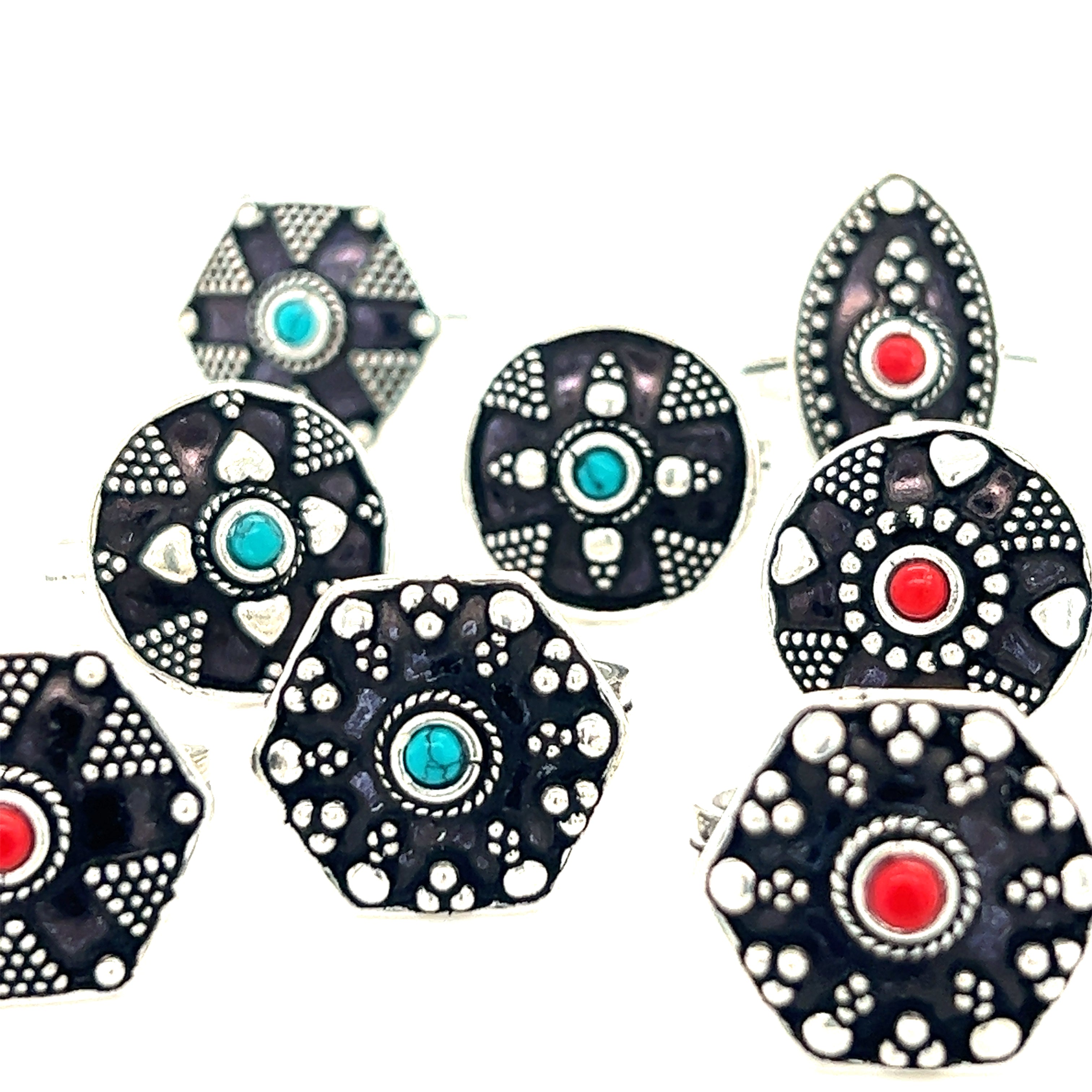 A group of Tibetan-Style Rings with Small Stones.