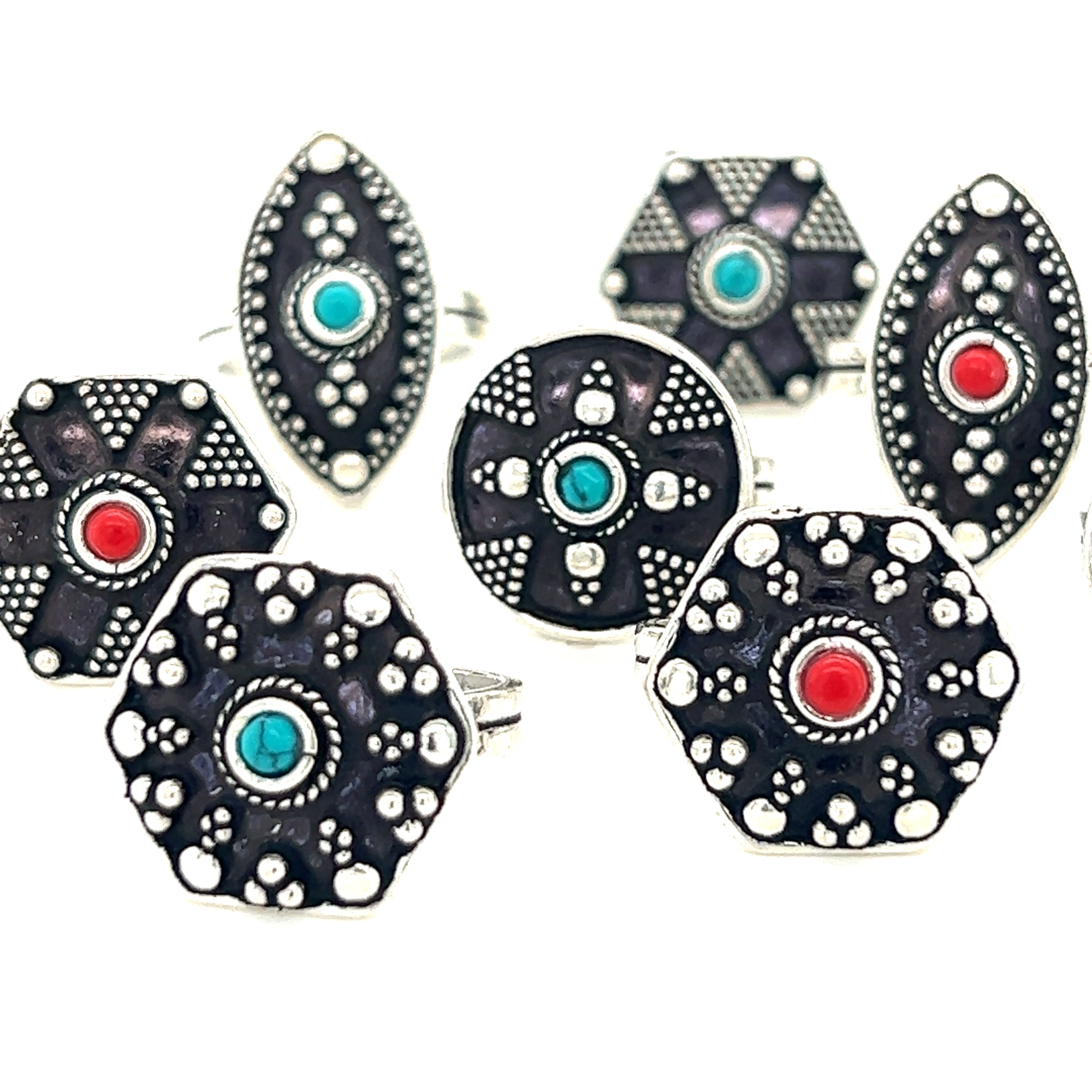 A group of stunning Tibetan-Style Rings with Small Stones.