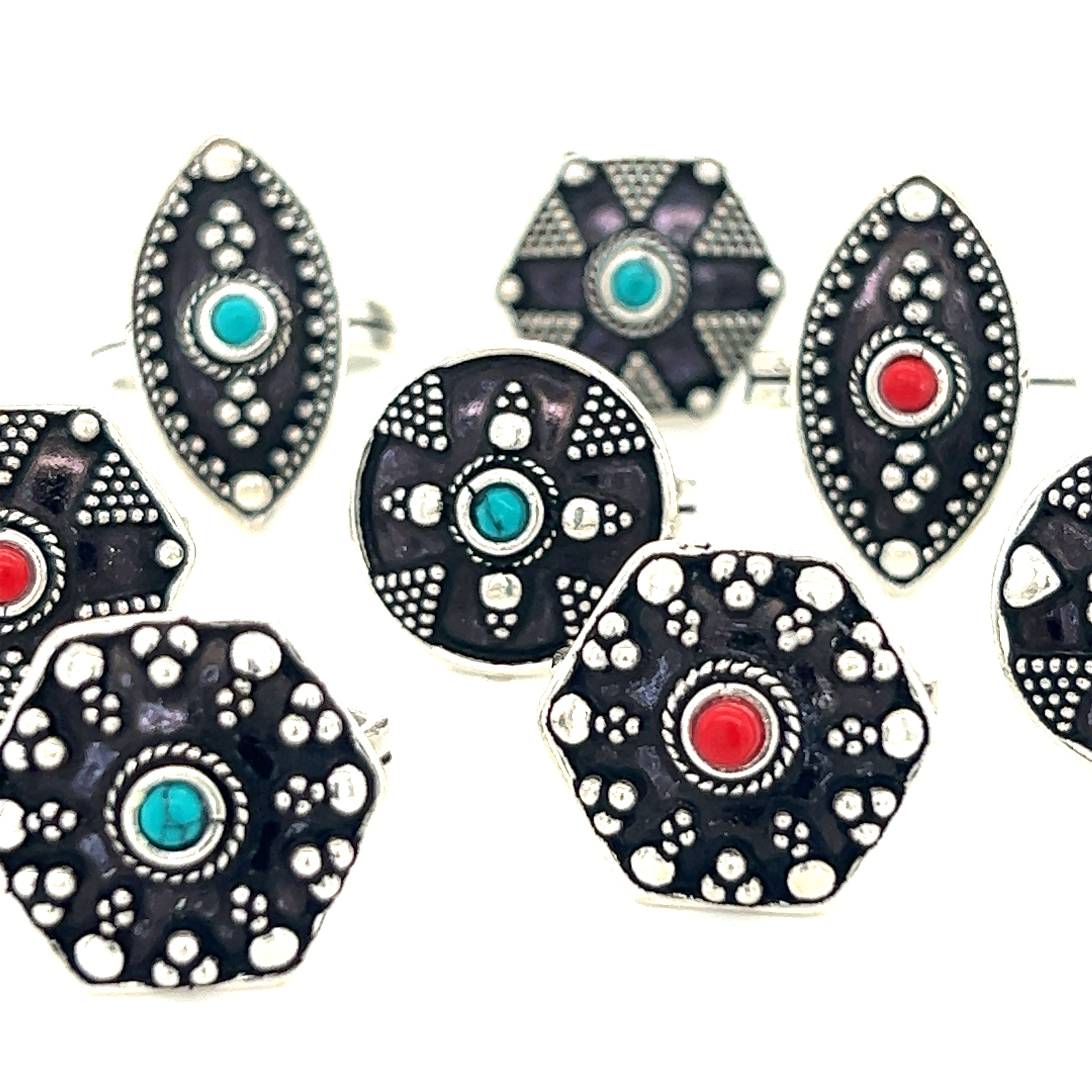 A group of Tibetan-Style rings with small stones, showcasing a stunning Tibetan-Style design.