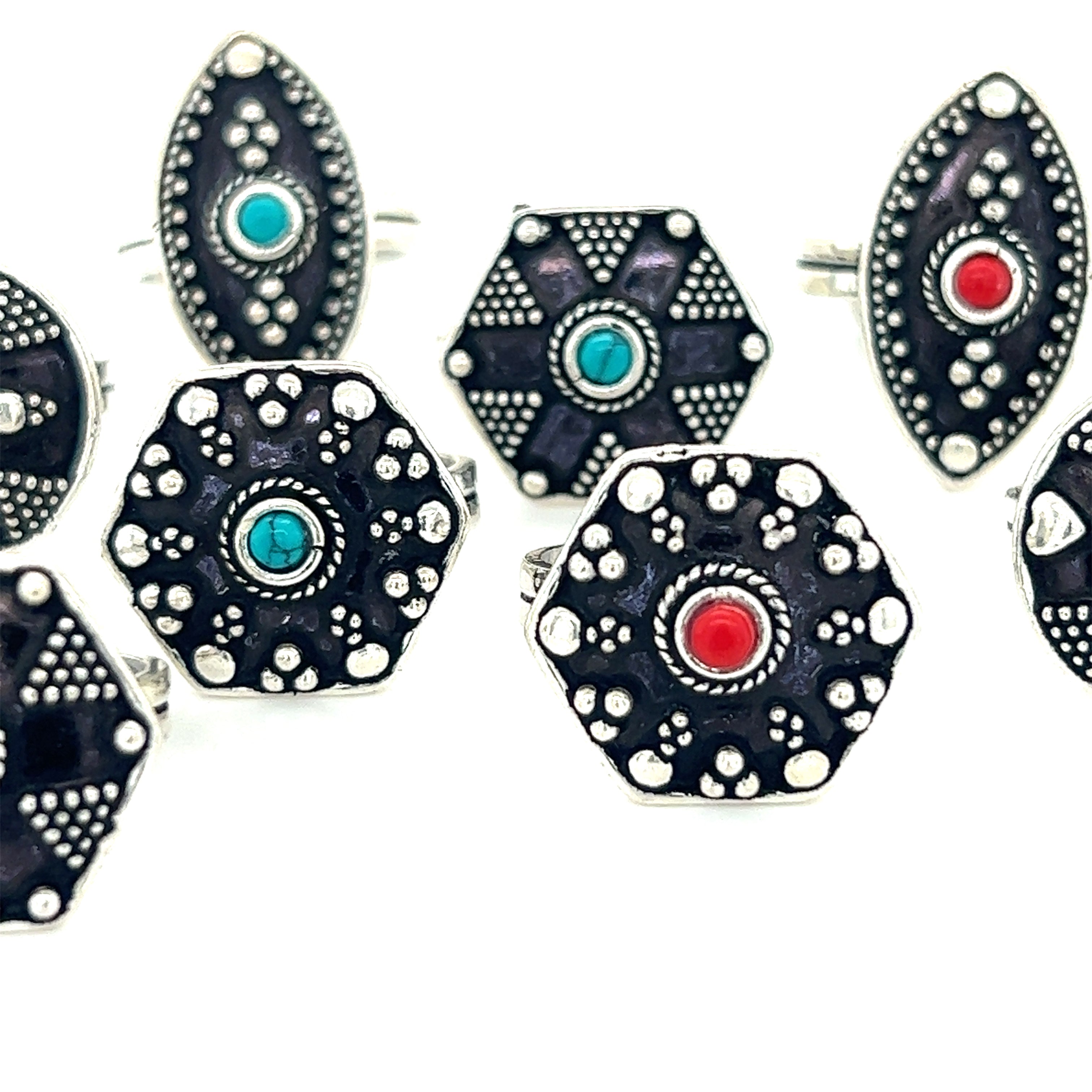 A stunning Tibetan-Style Rings with Small Stones, adorned with vibrant turquoise.