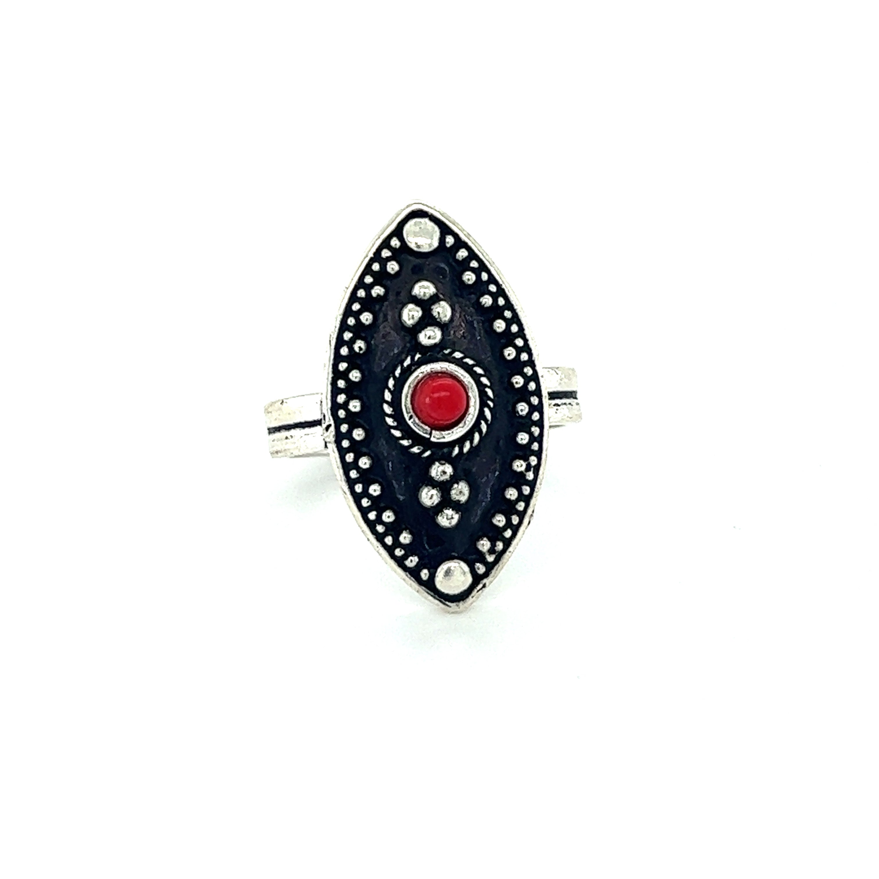 A Stunning Tibetan-Style Ring with a Red Stone.