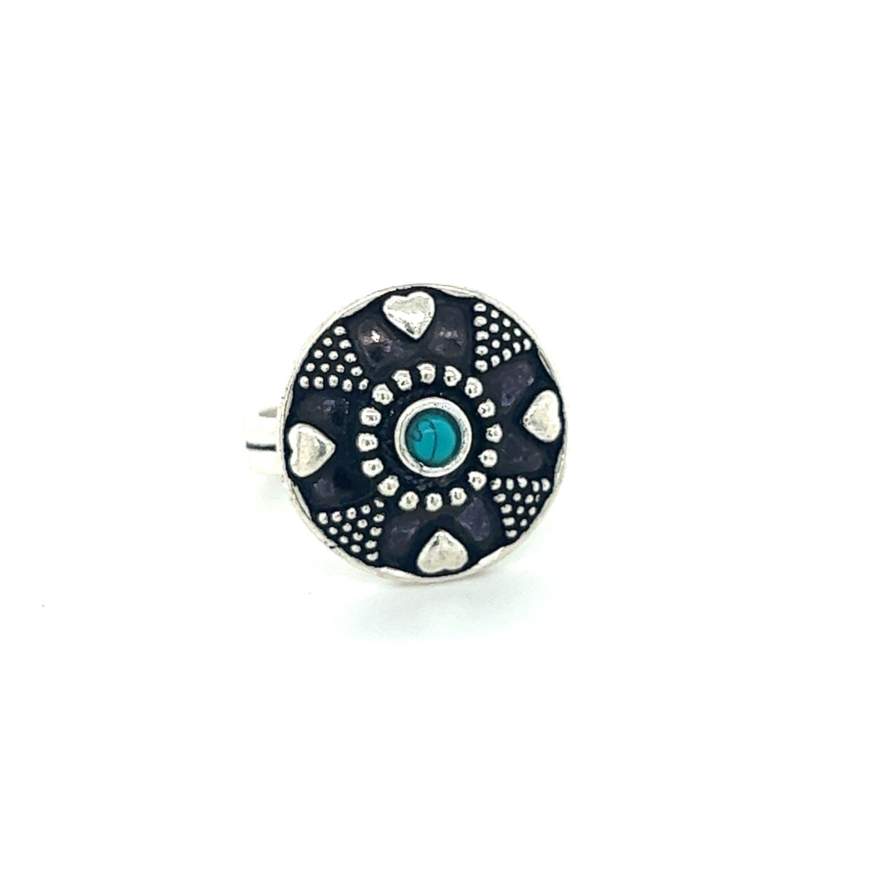 A Stunning Tibetan-Style Ring with a turquoise stone.
Product Name: A Stunning Tibetan-Style Ring with Small Stones.