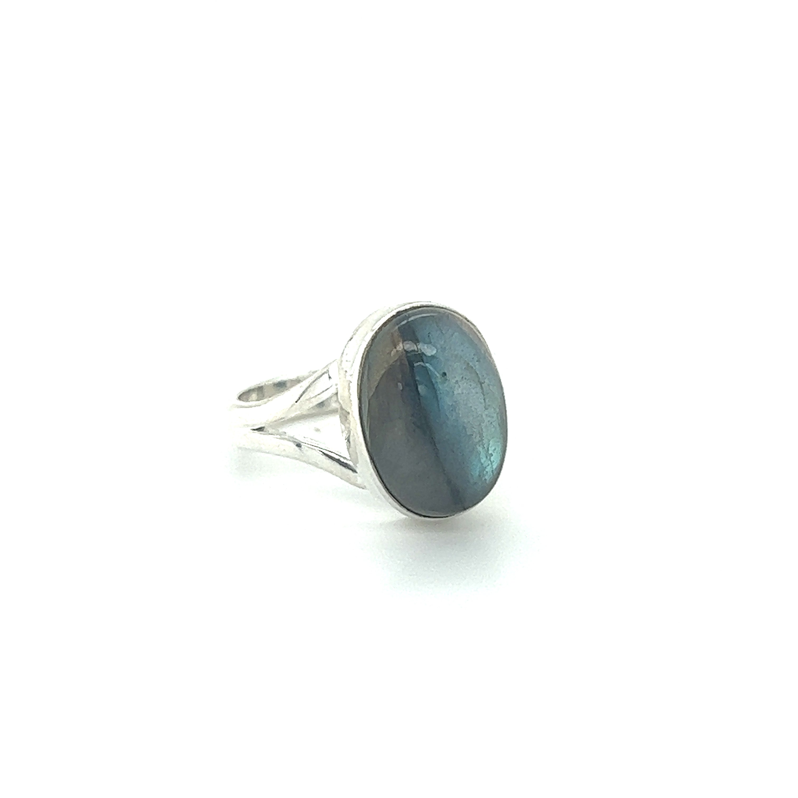 Oval Stone Ring in sterling silver, showcasing natural beauty.