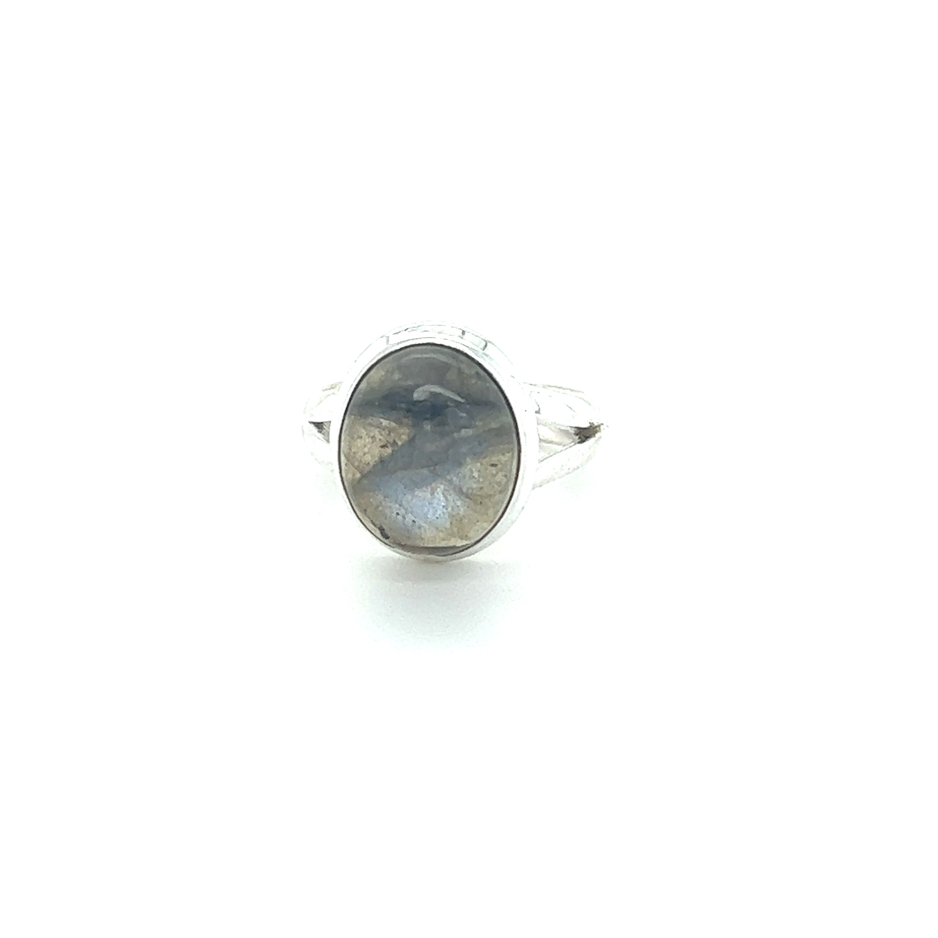 A Super Silver Oval Stone Ring, showcasing its natural beauty.
