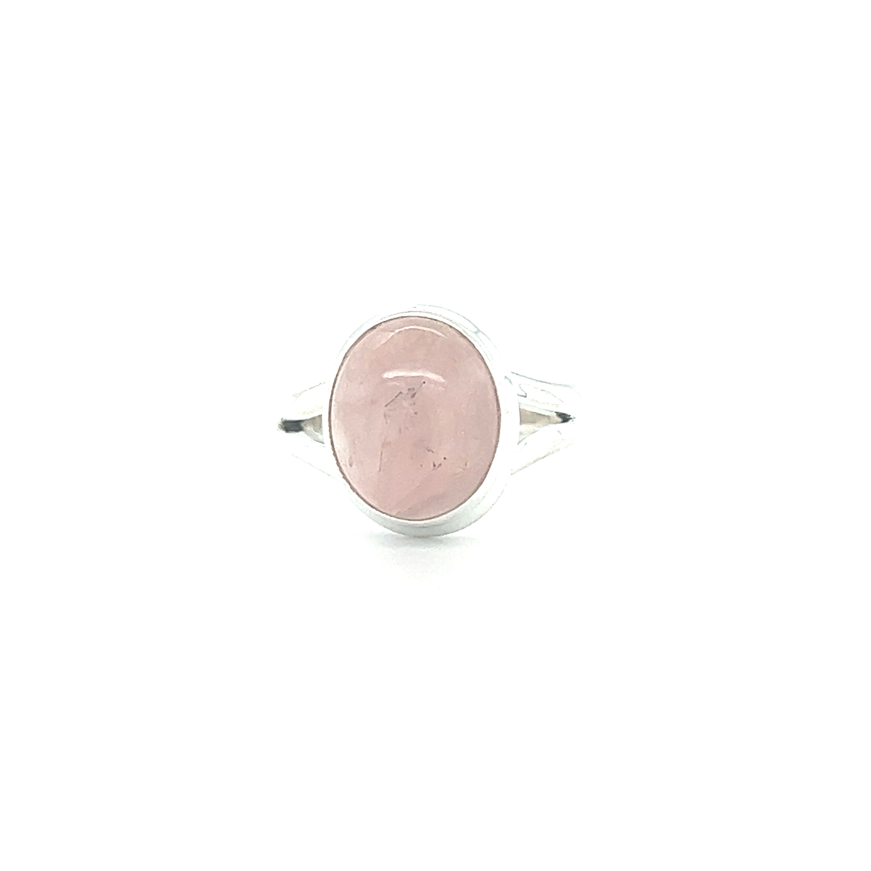 A Super Silver Oval Stone Ring on a white background, radiating natural beauty.