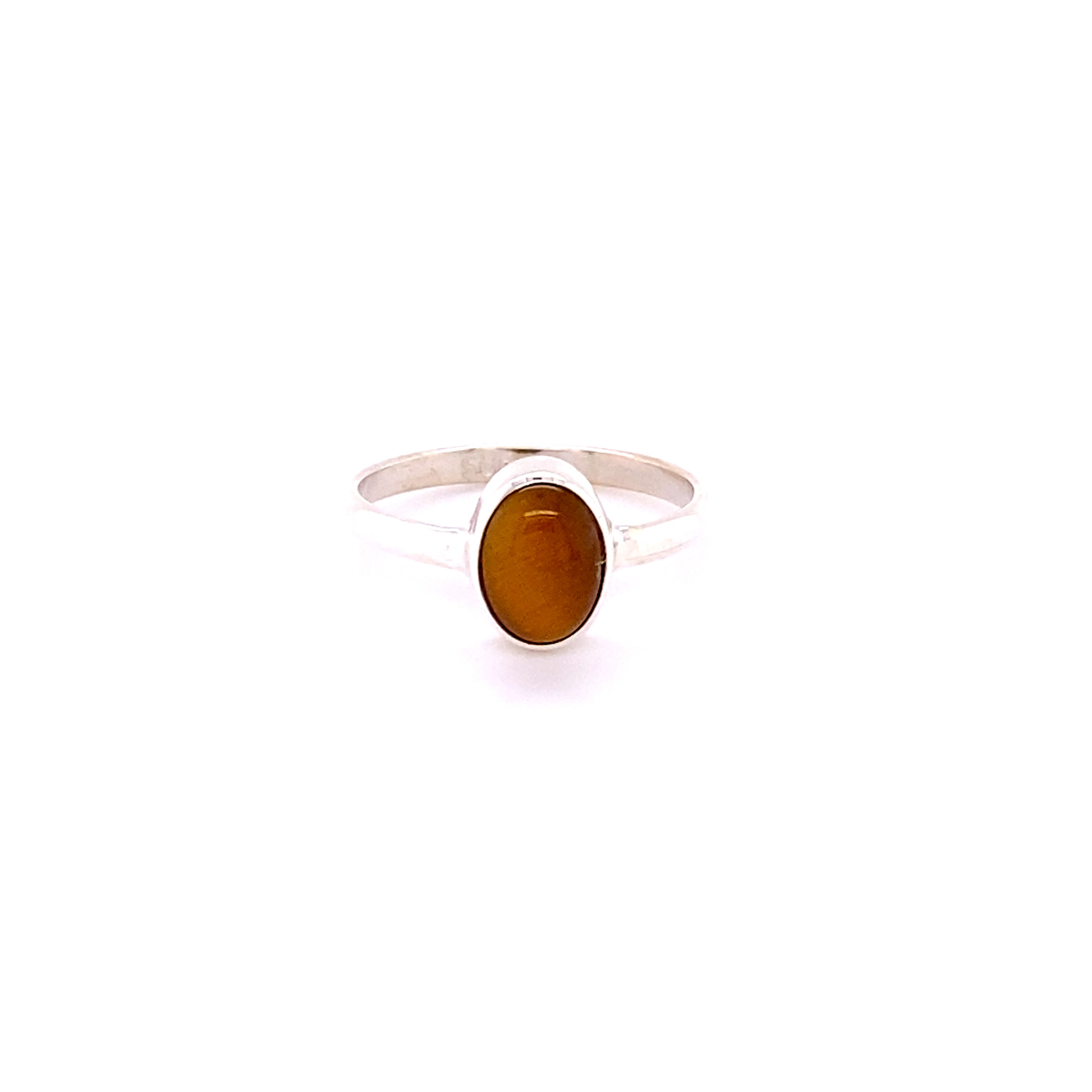 Simple Oval Natural Amber Gemstone Ring featuring an oval amber gemstone, displayed against a white background.