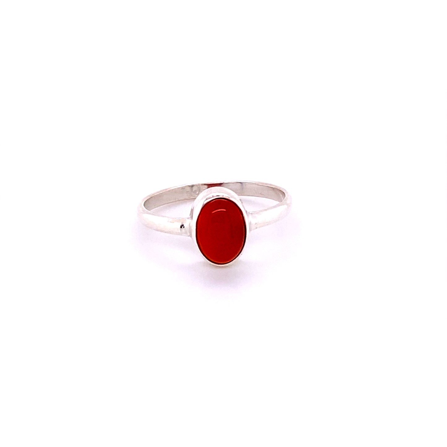 Simple Oval Natural Gemstone Ring with a bright red oval gemstone, centered and displayed on a white background.