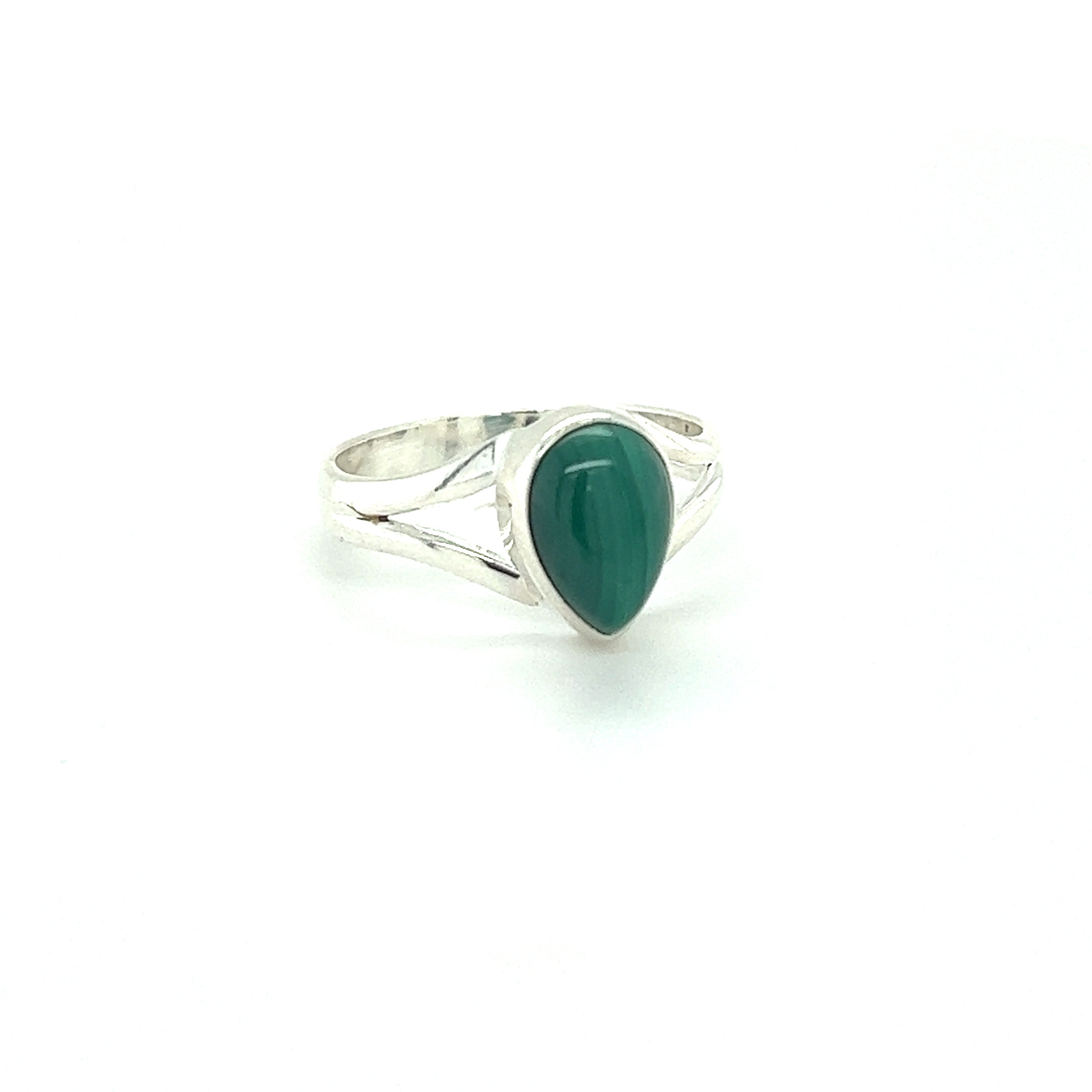 A sterling silver ring with a Simple Teardrop Shape Gemstone.