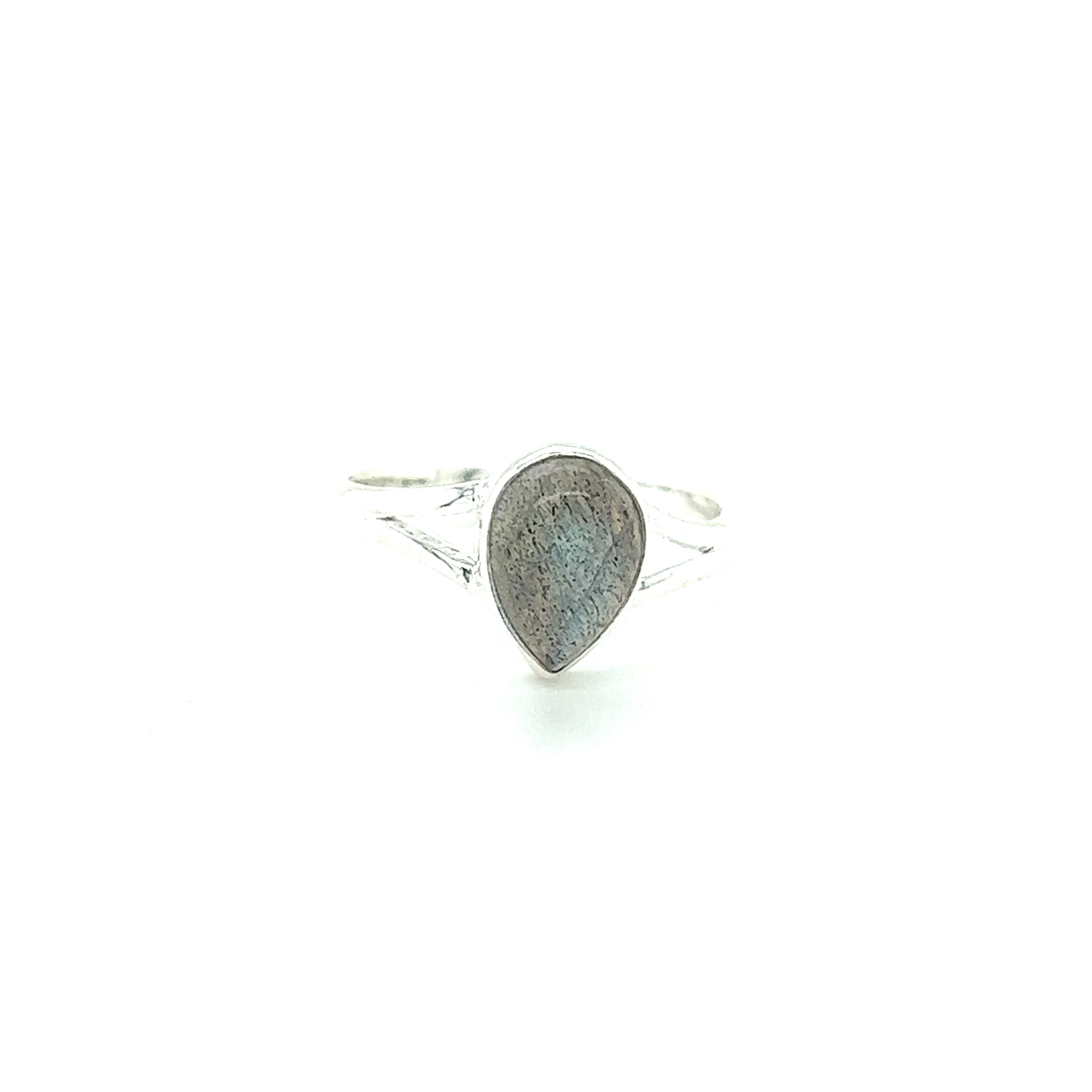 A minimalist sterling silver ring with a Simple Teardrop Shape Gemstone.