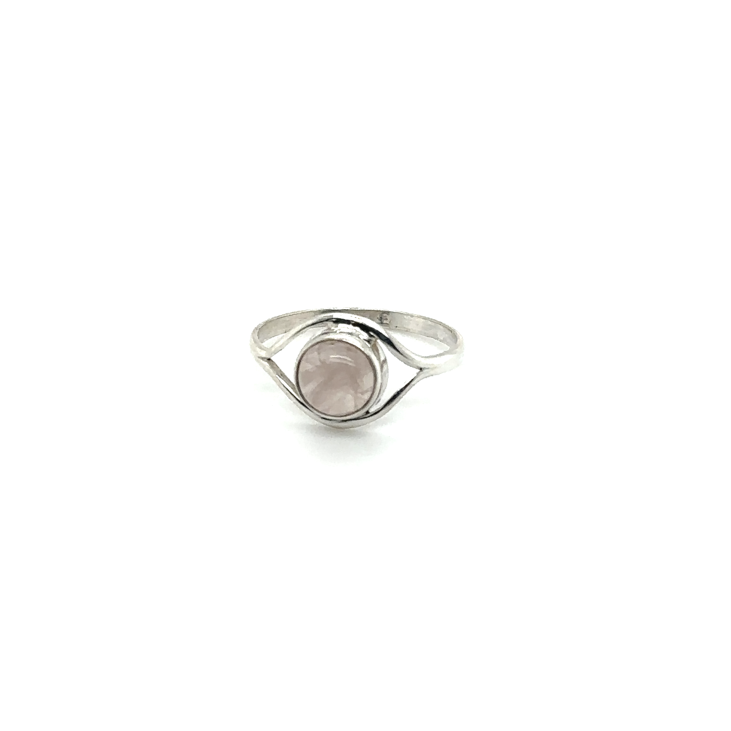 A contemporary Abstract Stone Eye Ring featuring a stunning rose quartz stone.