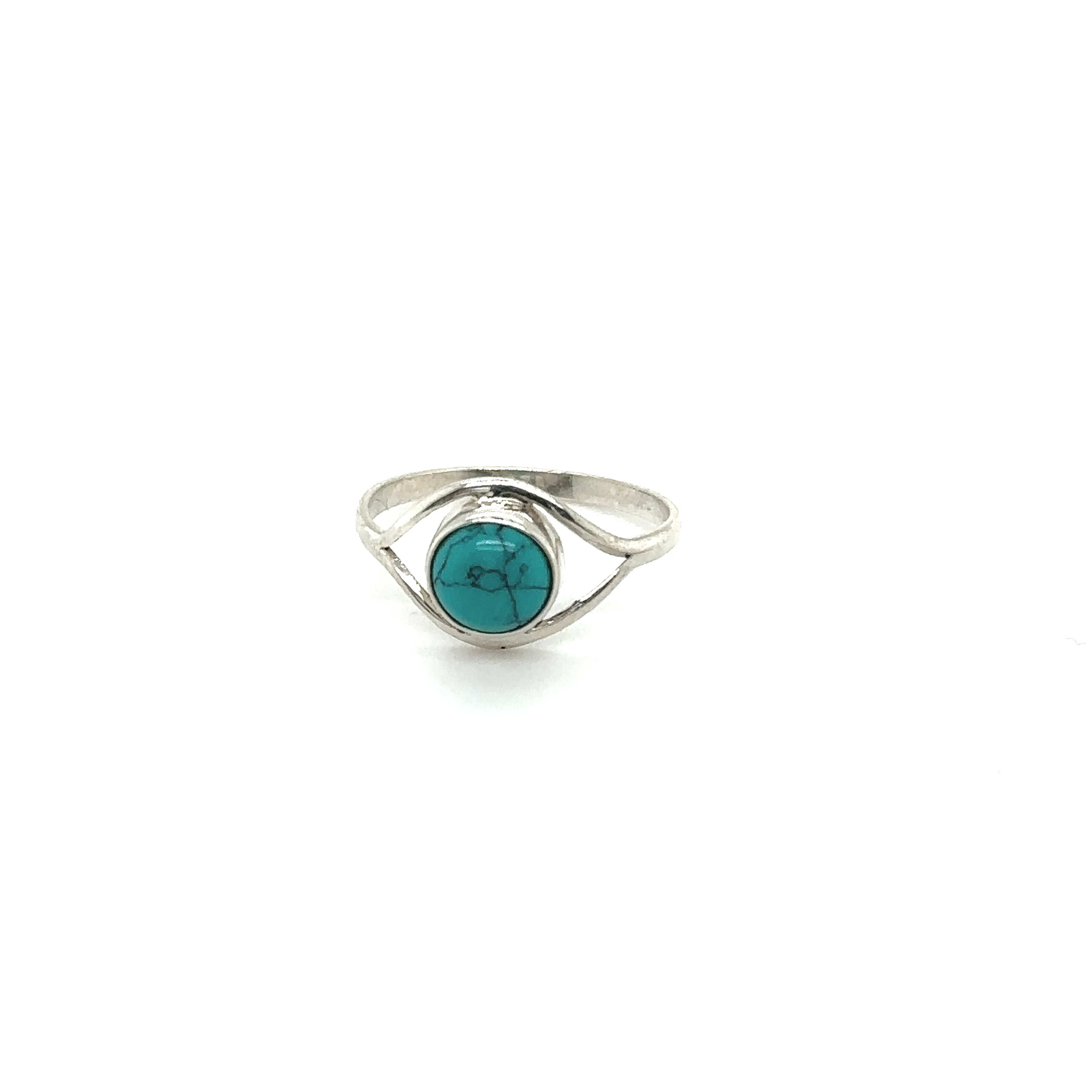 A contemporary silver Abstract Stone Eye ring adorned with a beautiful turquoise gemstone.