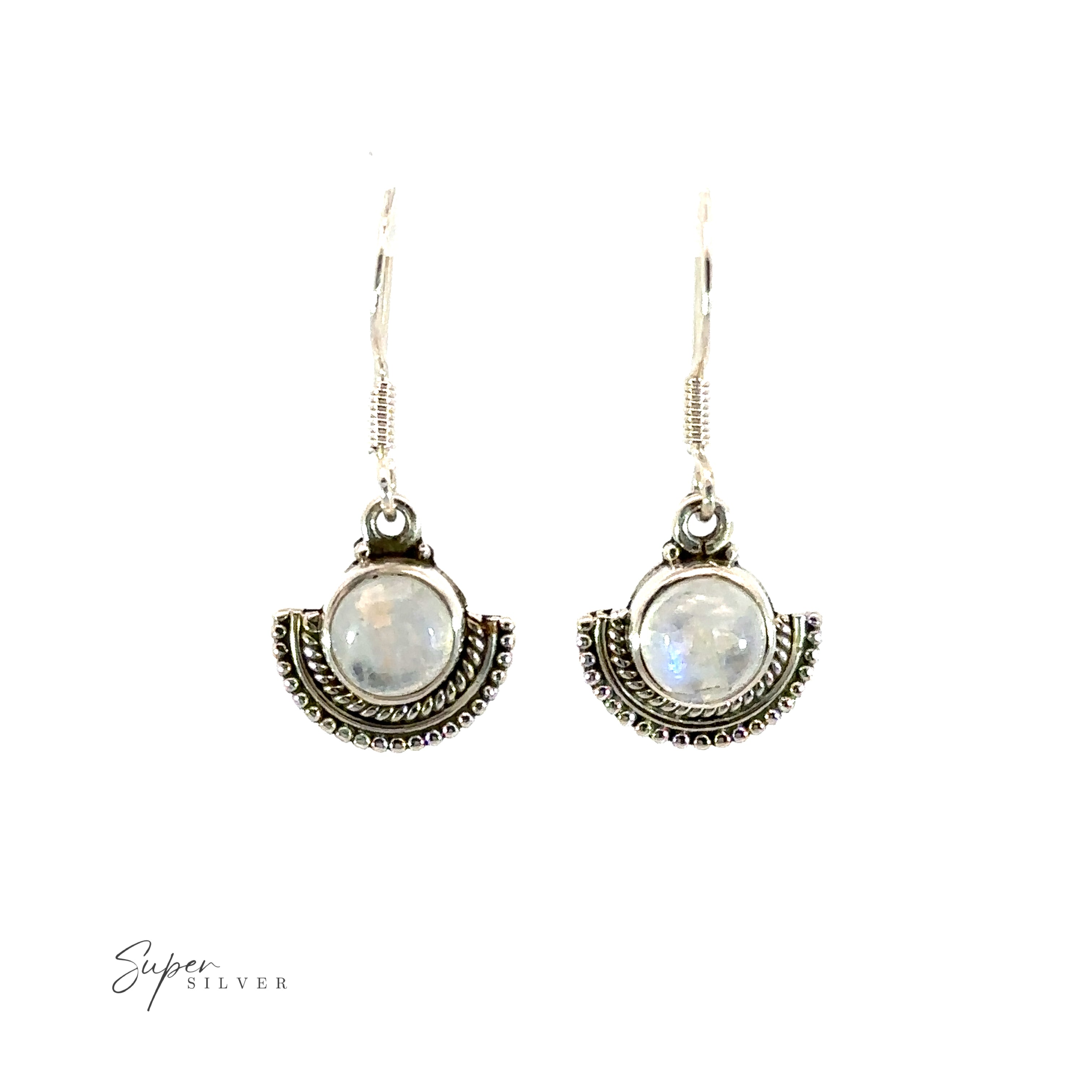 A pair of Round Gemstone Earrings with Fan Setting.