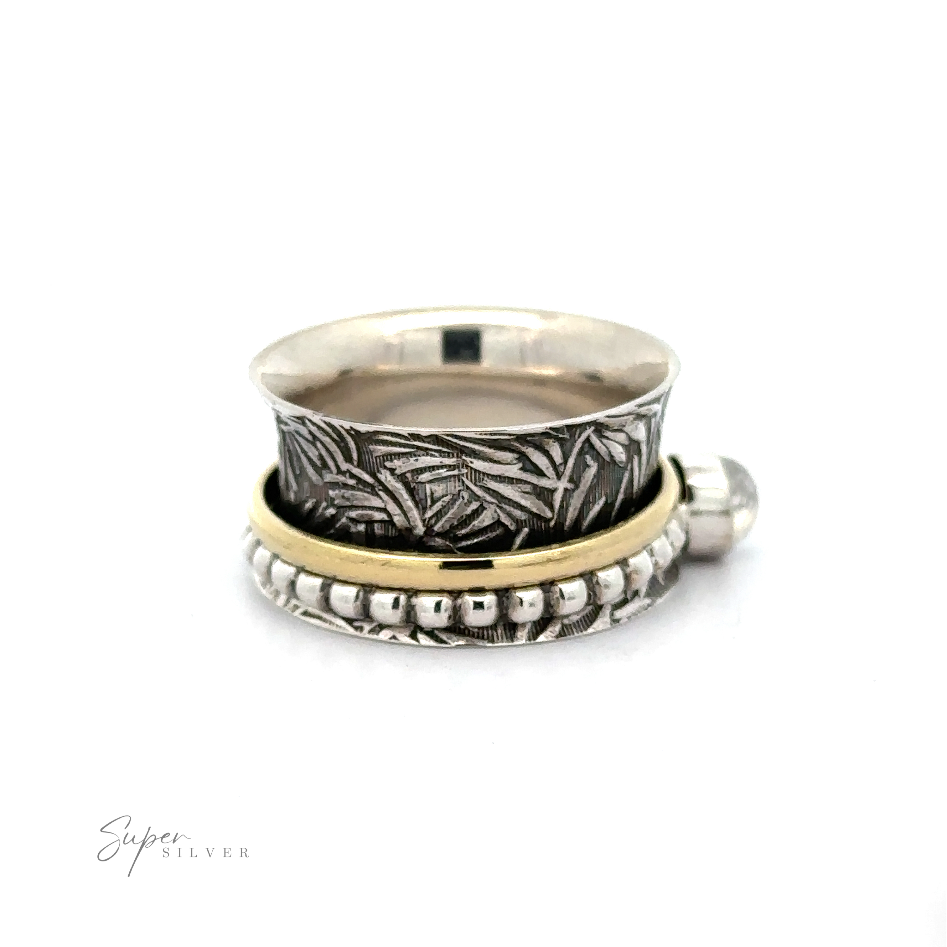 A stunning display of Bohemian Stone Spinner Rings with Beaded and Gold Detailing on a white background, creating mesmerizing elegance.