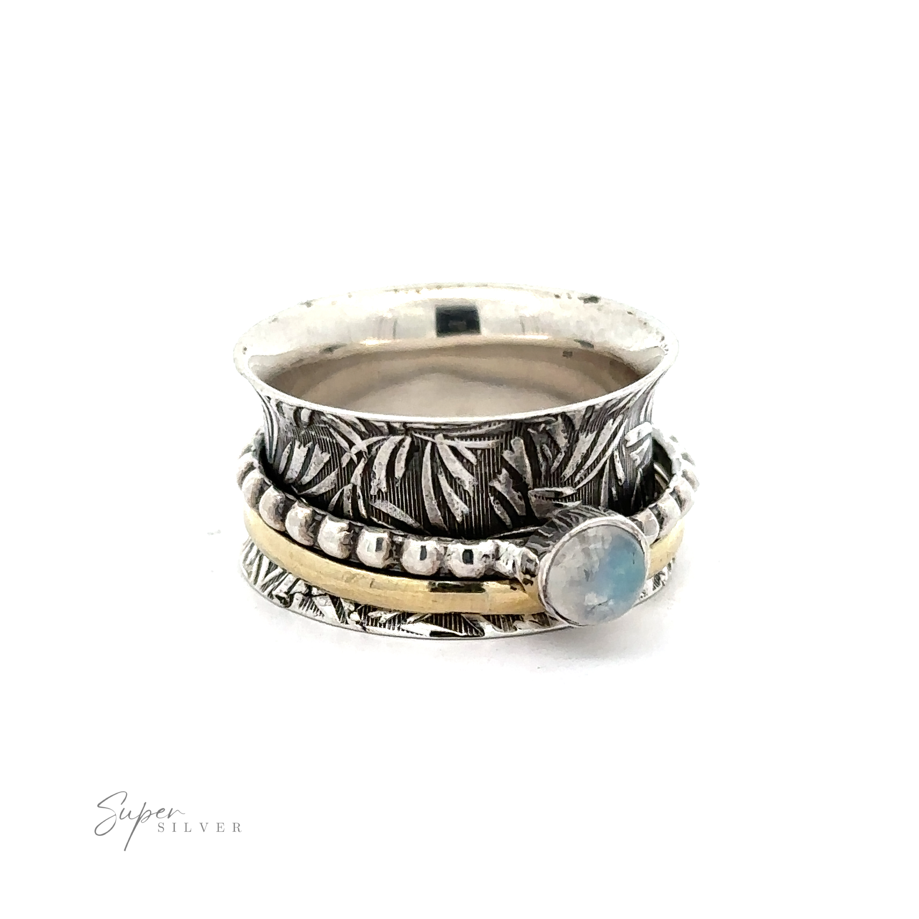 A Bohemian Stone Spinner Ring with Beaded and Gold Detailing, adorned with an enchanting crystal chandelier.