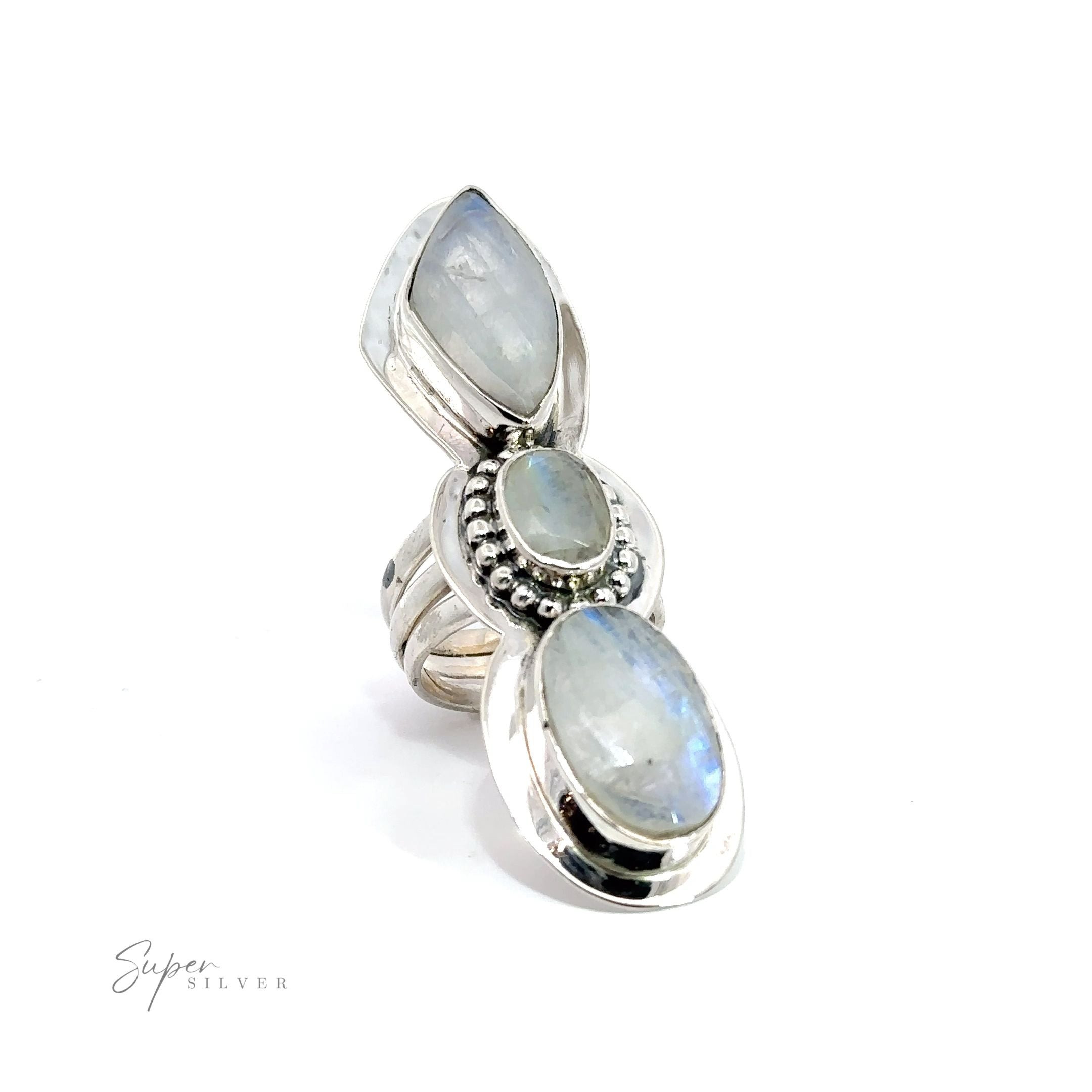 Statement Faceted Moonstone Rings in sterling silver. This product is a lightweight and durable backpack that is perfect for hiking and traveling. It has multiple compartments to help you stay organized.