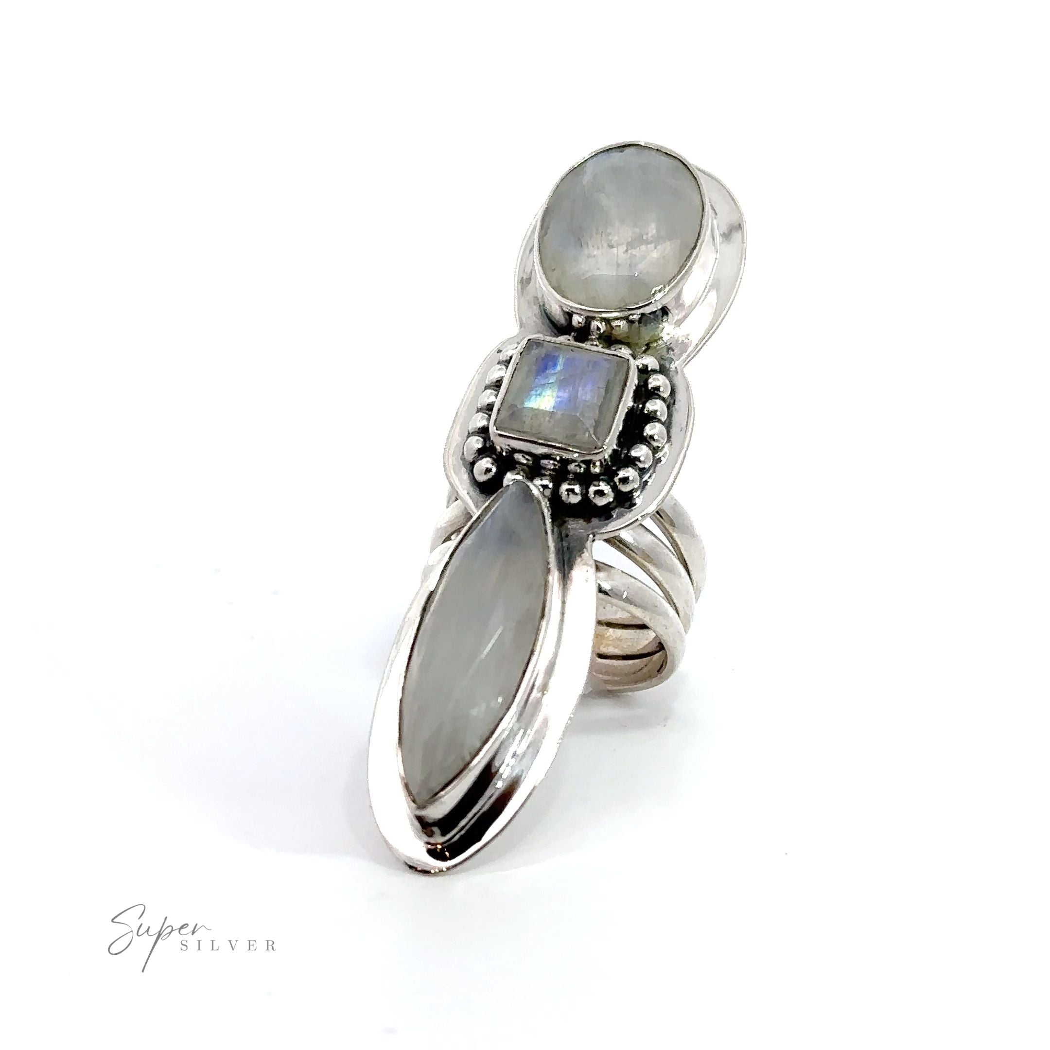 A silver Statement Faceted Moonstone ring.