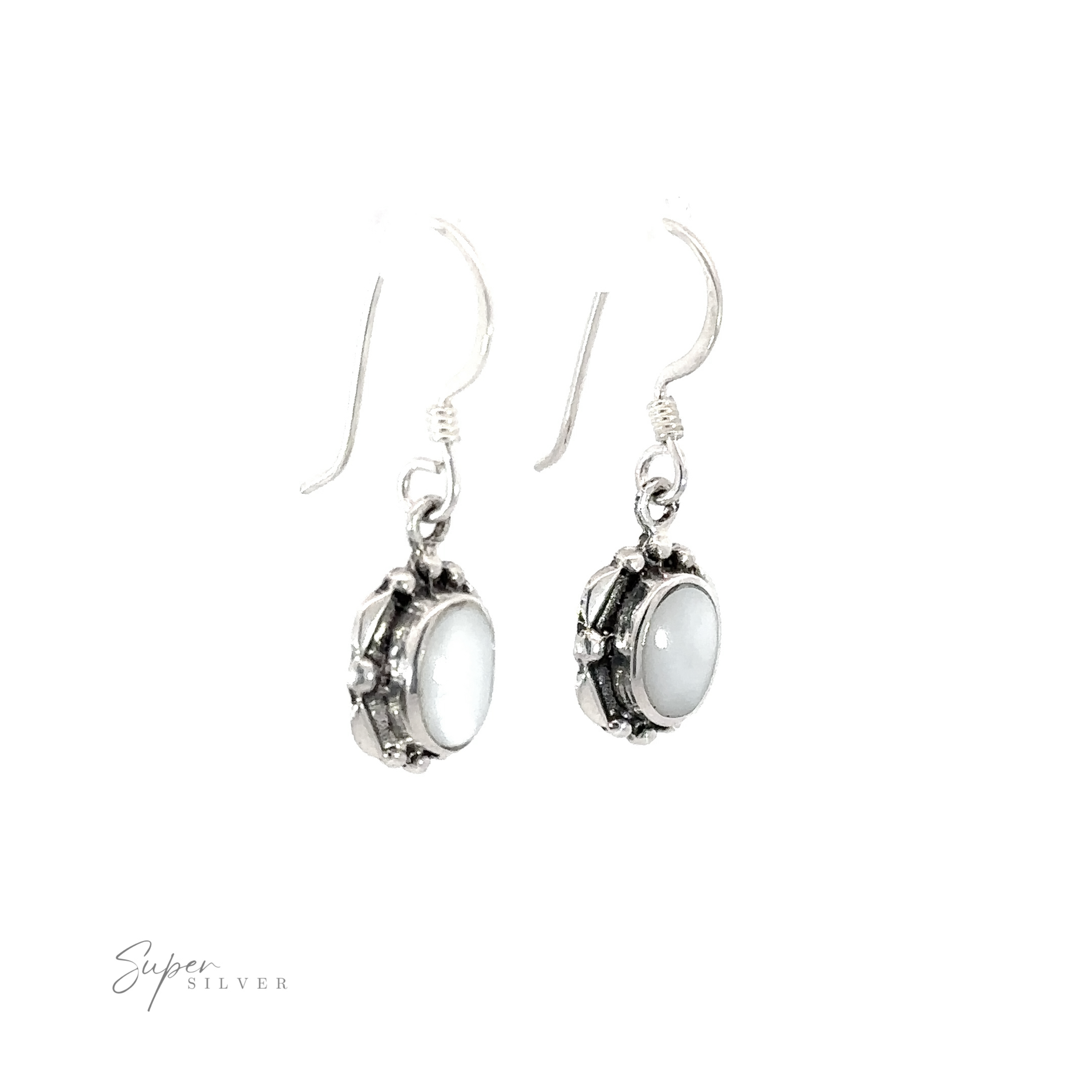 A pair of Oval Inlaid Stone Earrings in sterling silver.
