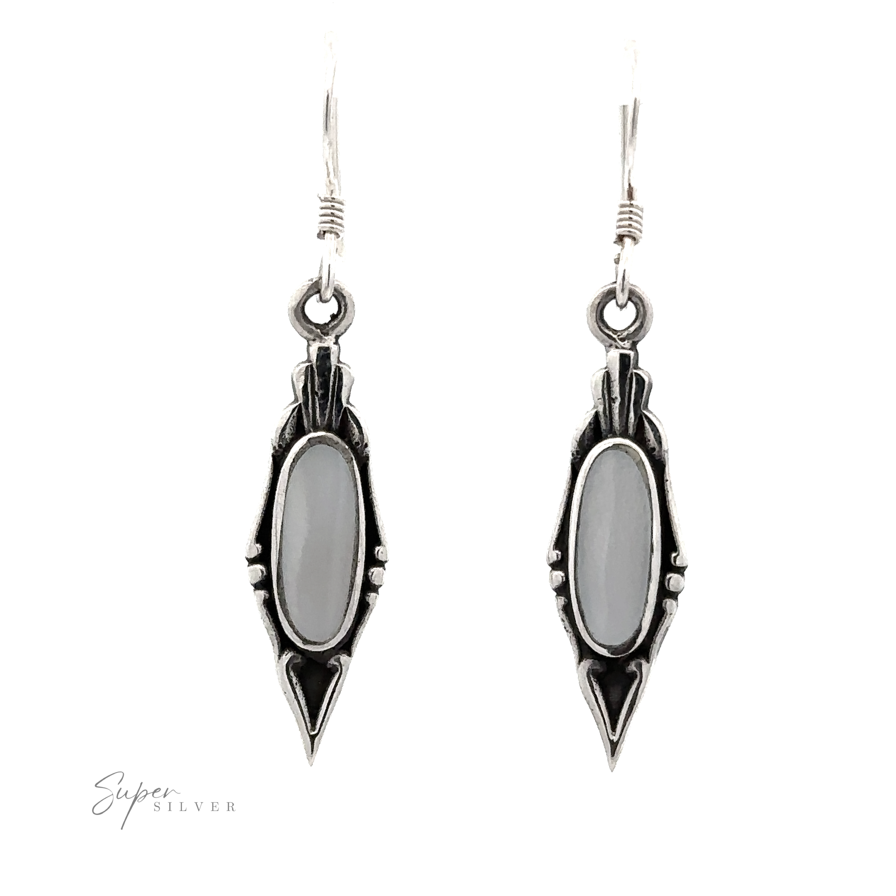 A pair of Elegant Inlaid Earrings with Oval Stone, these dangle earrings exude a vintage design.