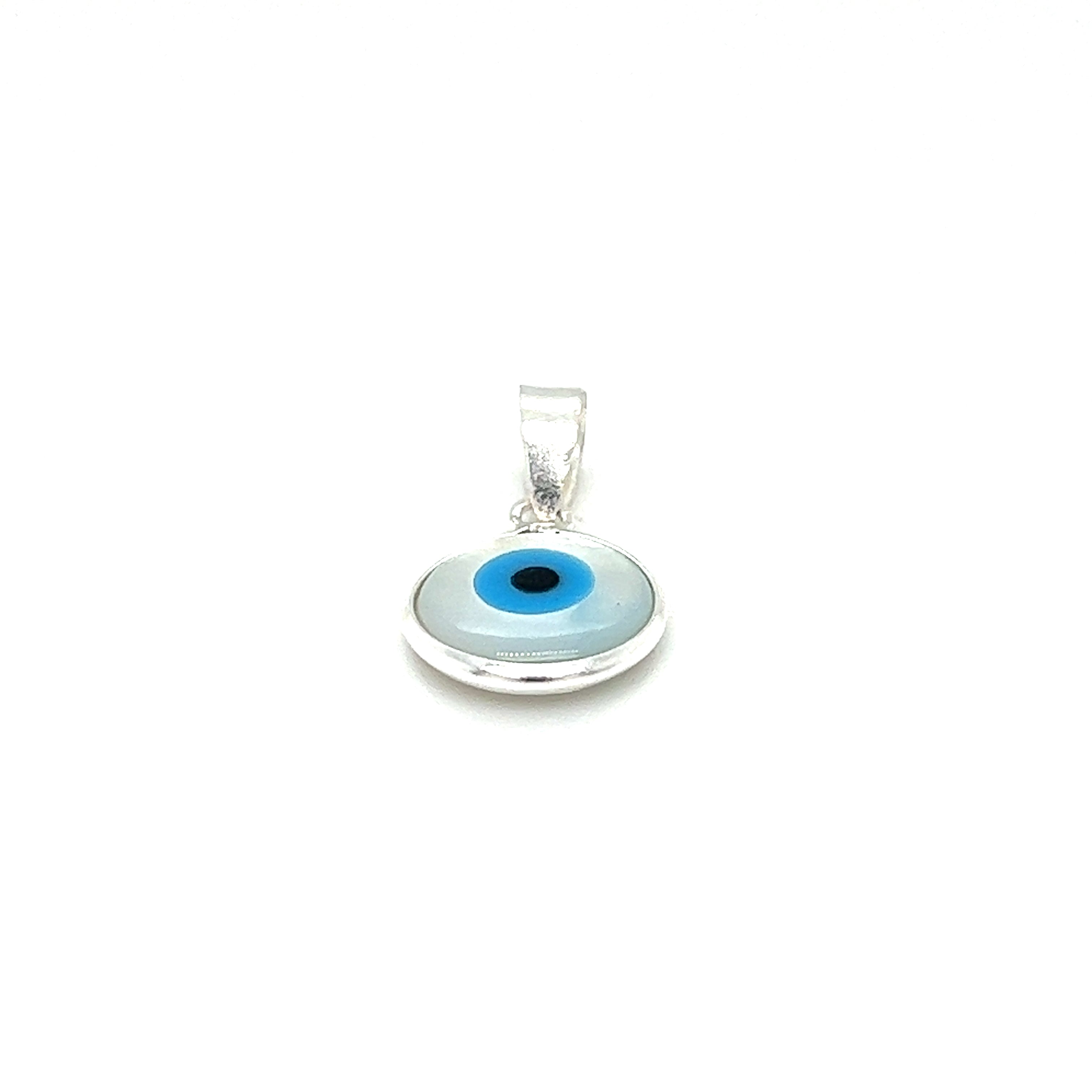 Mother of Pearl Evil Eye Charms providing protection on a white background.
