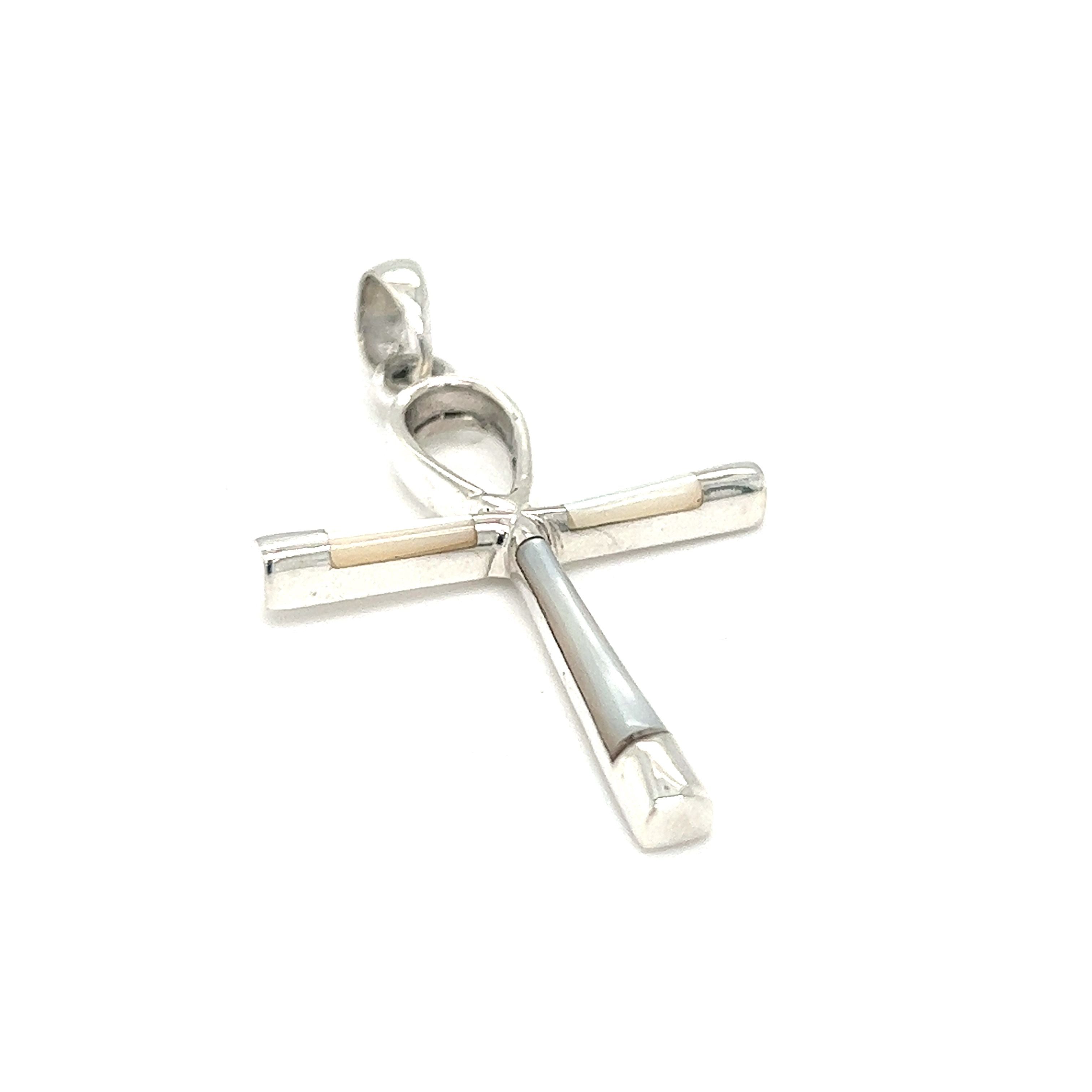 A stunning Super Silver Inlay Stone Ankh Pendant, inspired by the ancient Egypt. This exquisite piece is a true statement accessory and features the iconic ankh symbol.
