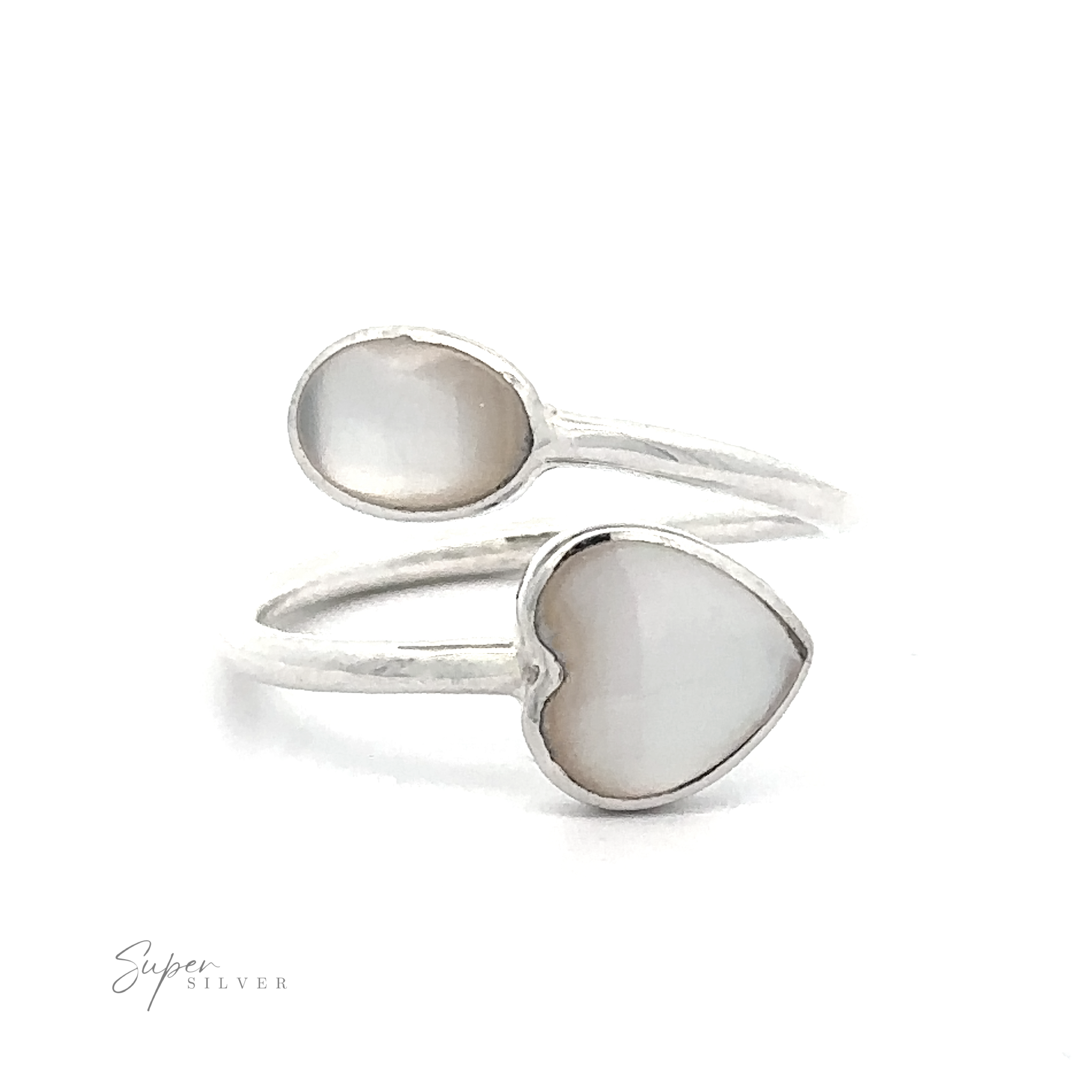 Adjusted Inlay Stone Heart Ring with Abalone and Mother of Pearl