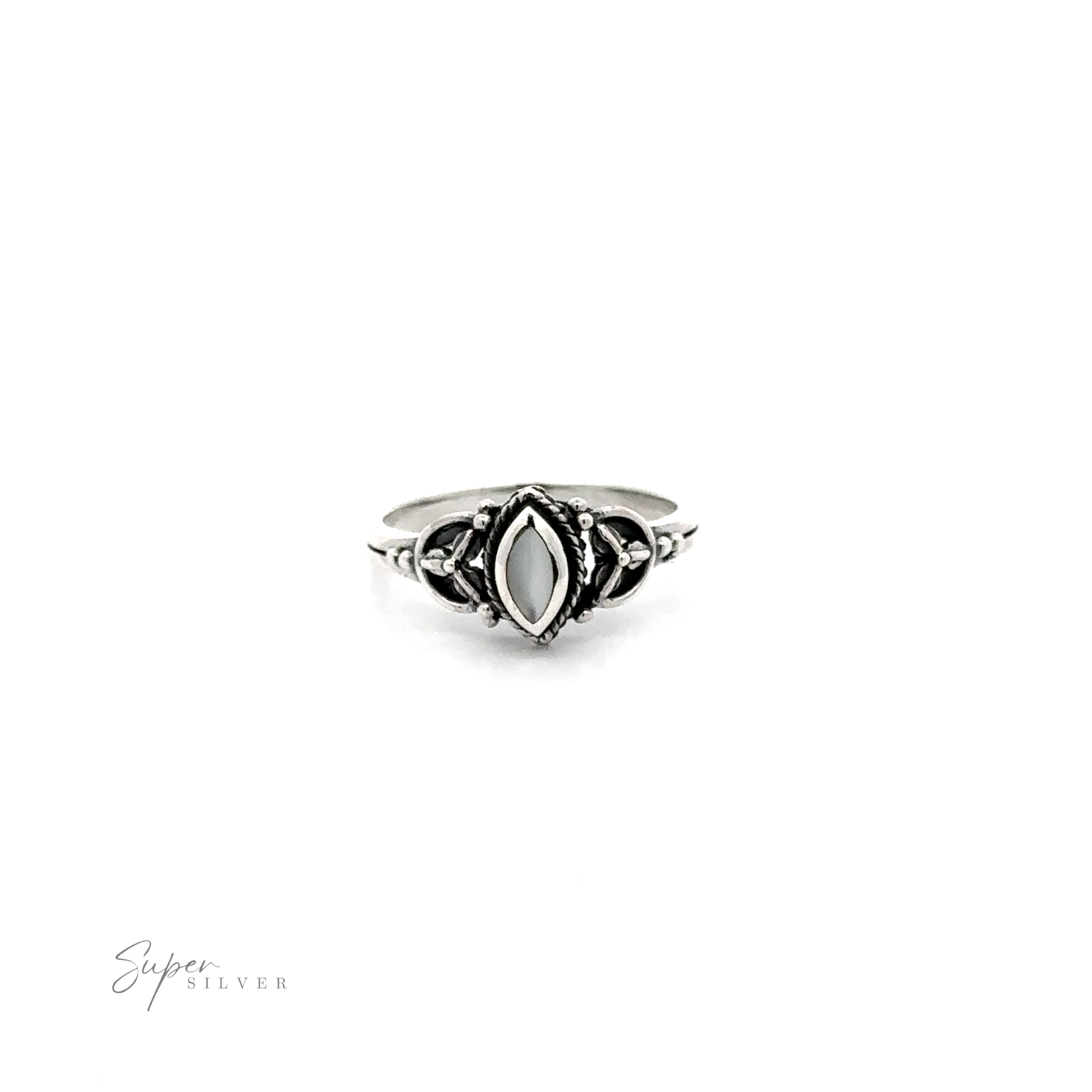 A fashionable piece, a Tiny Marquise Inlay Stone Ring on a white background.