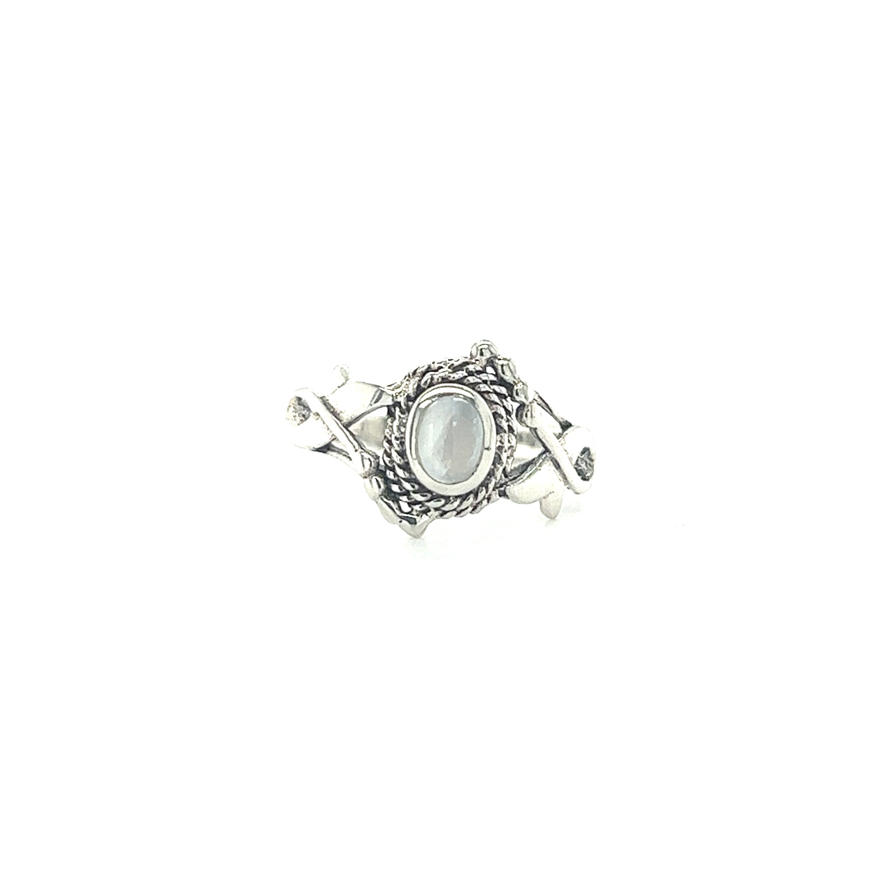 A Super Silver Decorated Freeform Inlay Stone Ring.