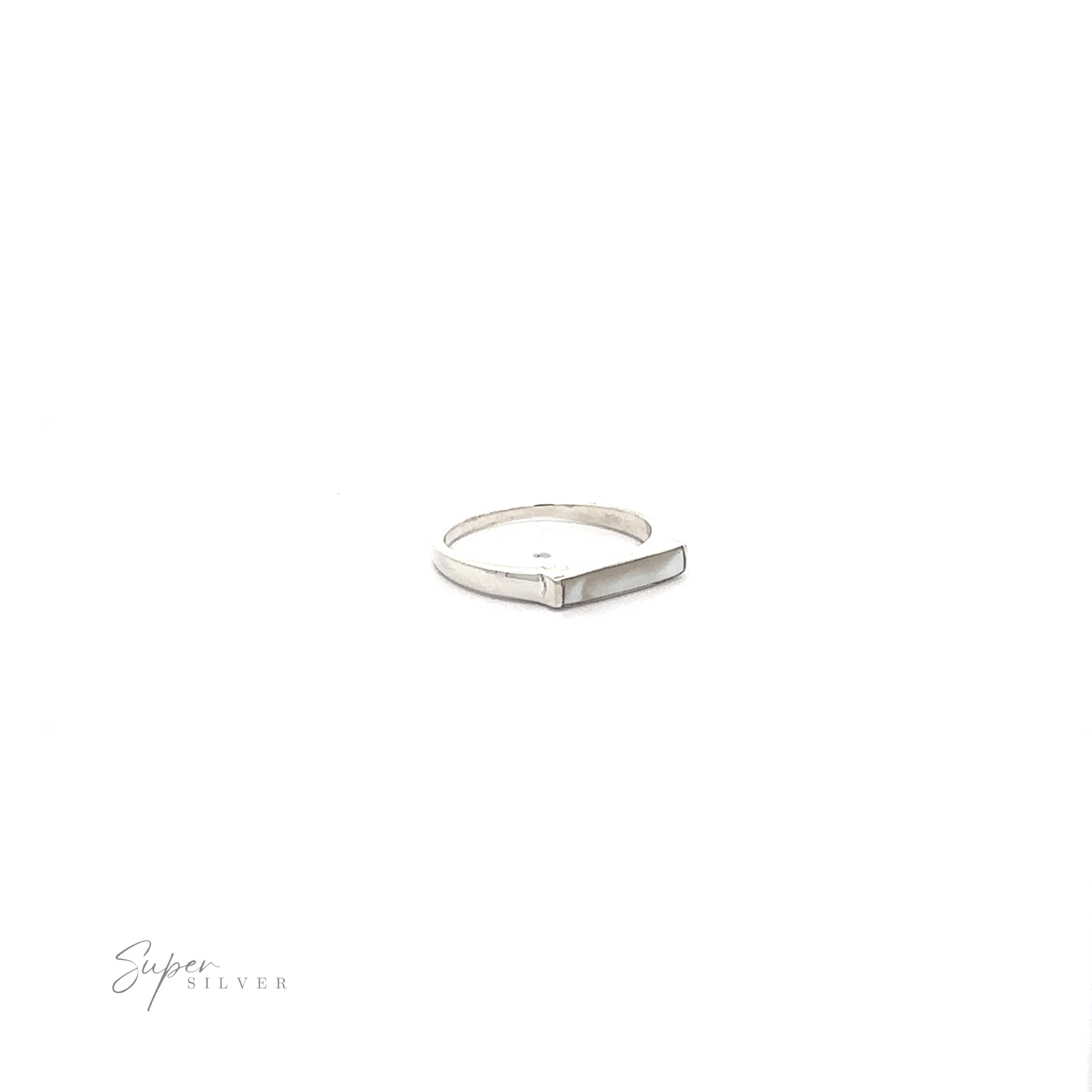 Inlay Stone Rectangle Signet Ring on a white background.