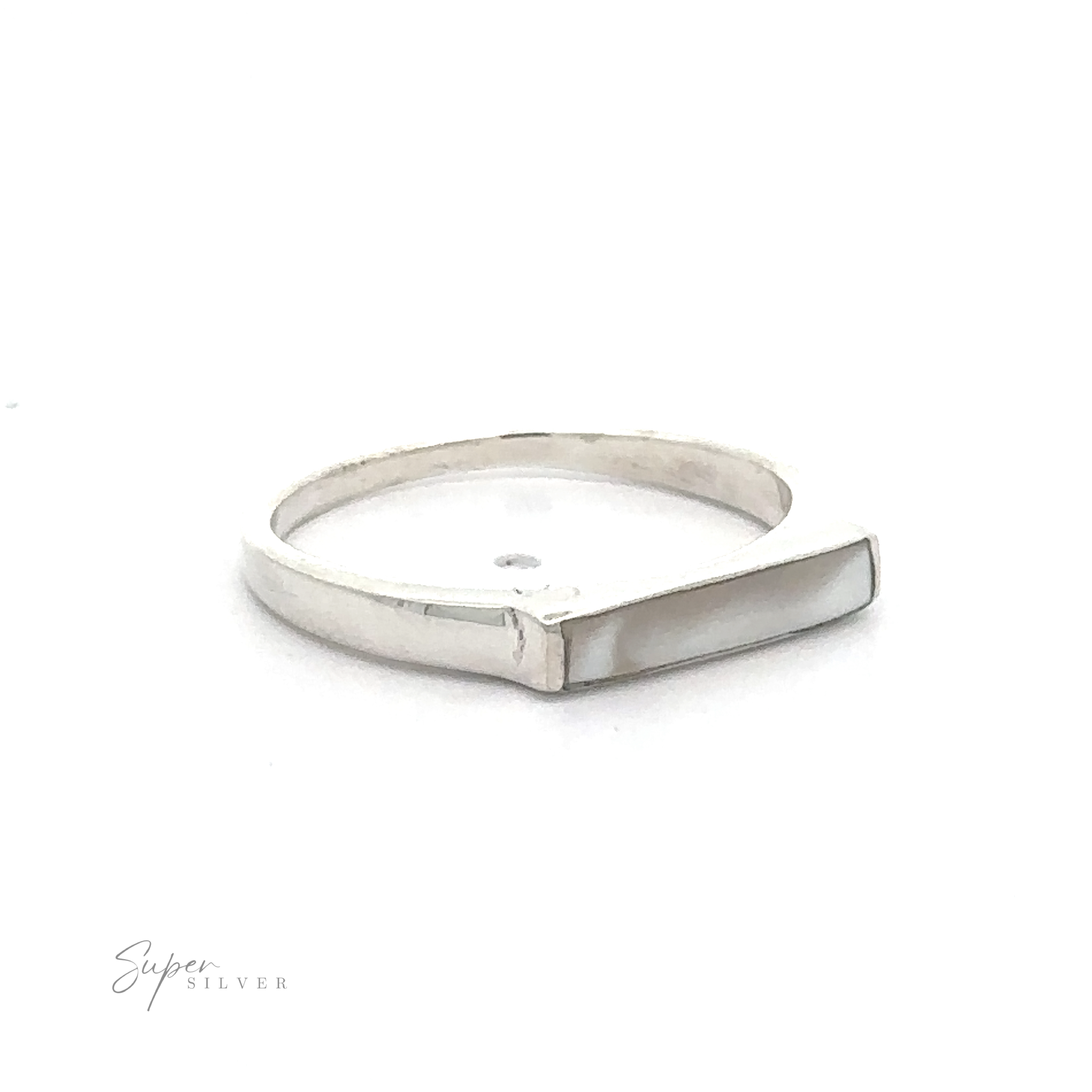 Inlay Stone Rectangle Signet Ring with a flat, geometric design on a white background.