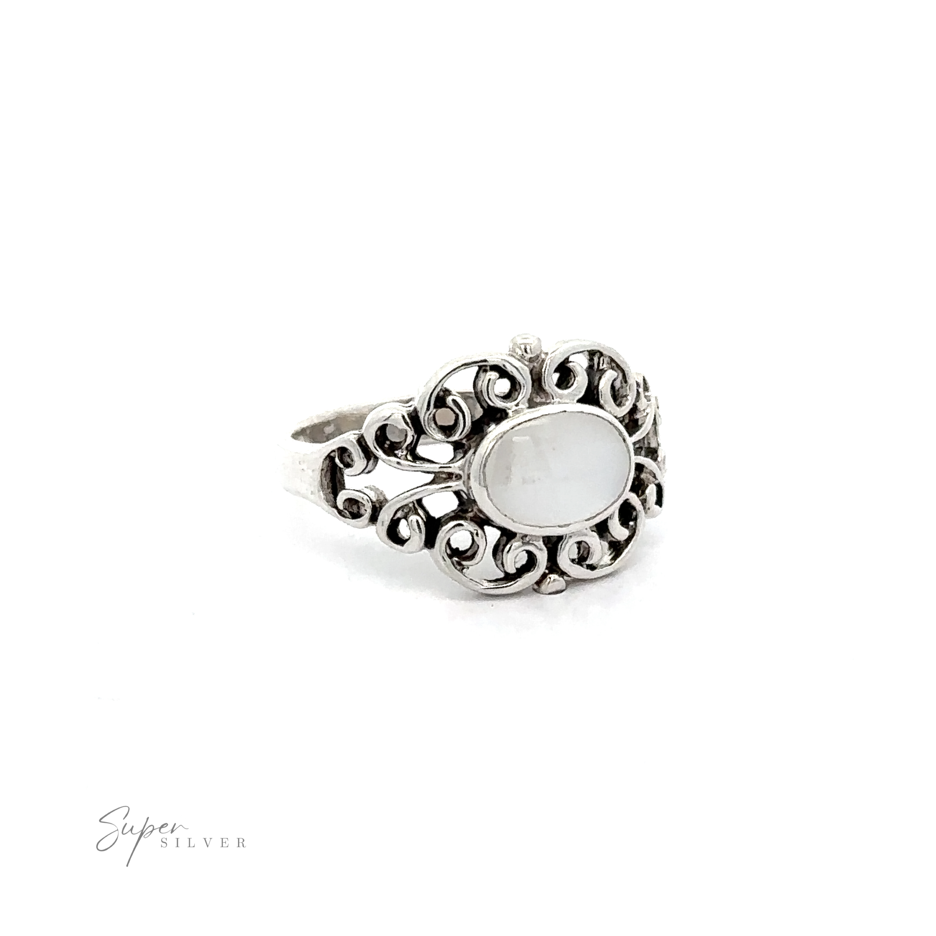 A timeless and elegant Victorian Filigree Inlay Stone Ring for vintage lovers.