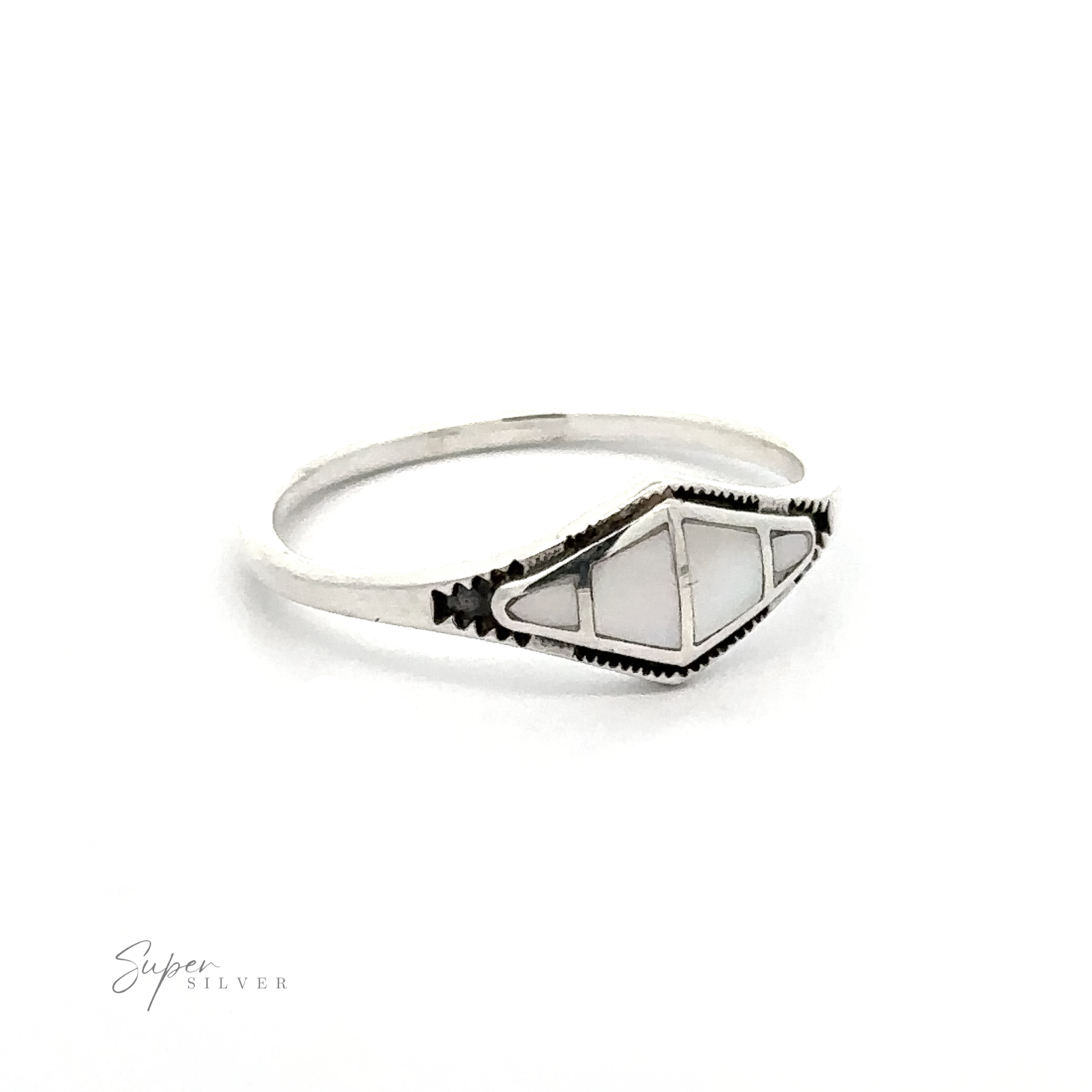 A contemporary silver Diamond Shape Sectioned Stone Ring with a diamond in the center.